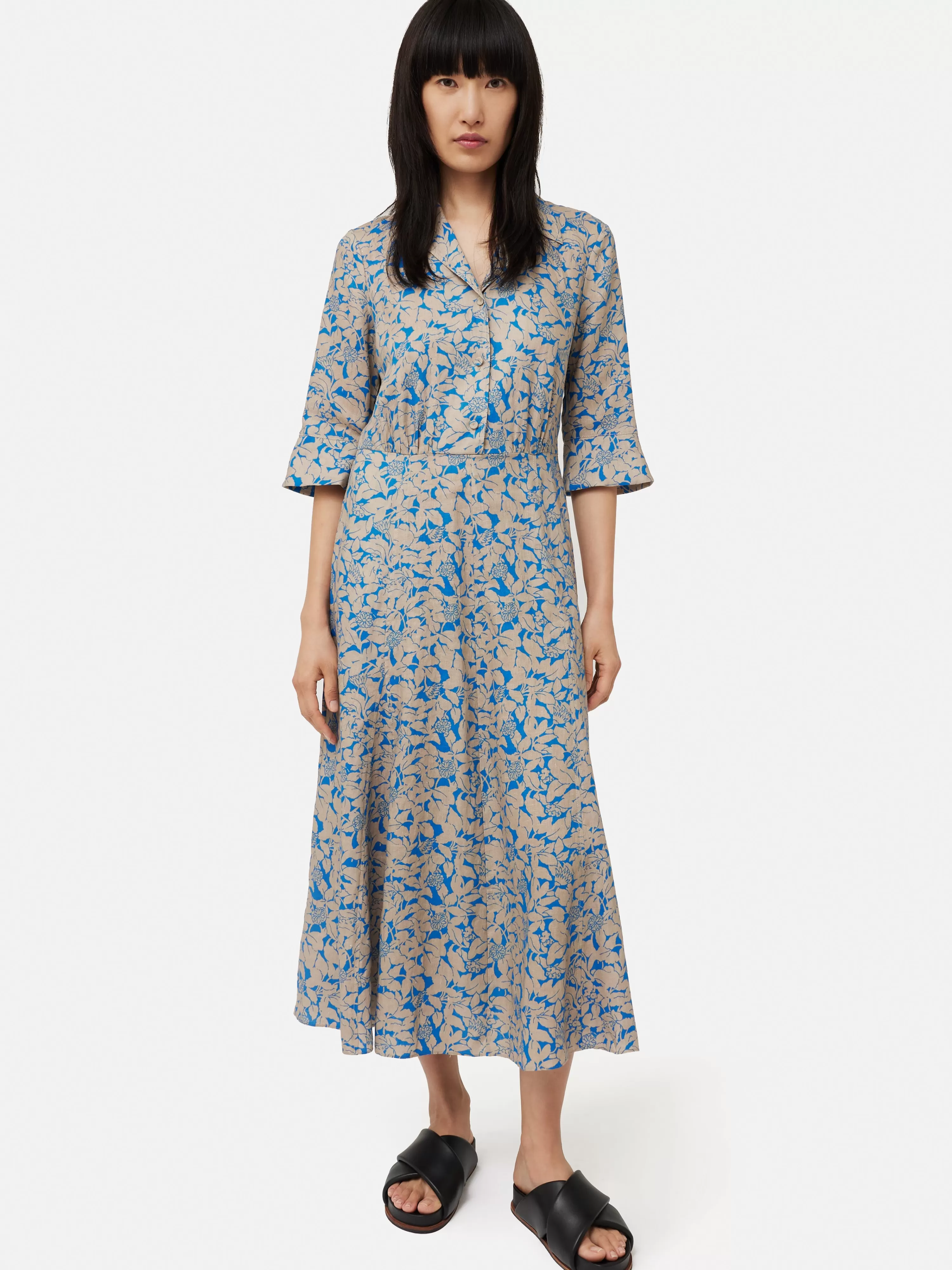 Jigsaw Shadow Leaf Linen Shirt Dress-Women Dresses & Jumpsuits