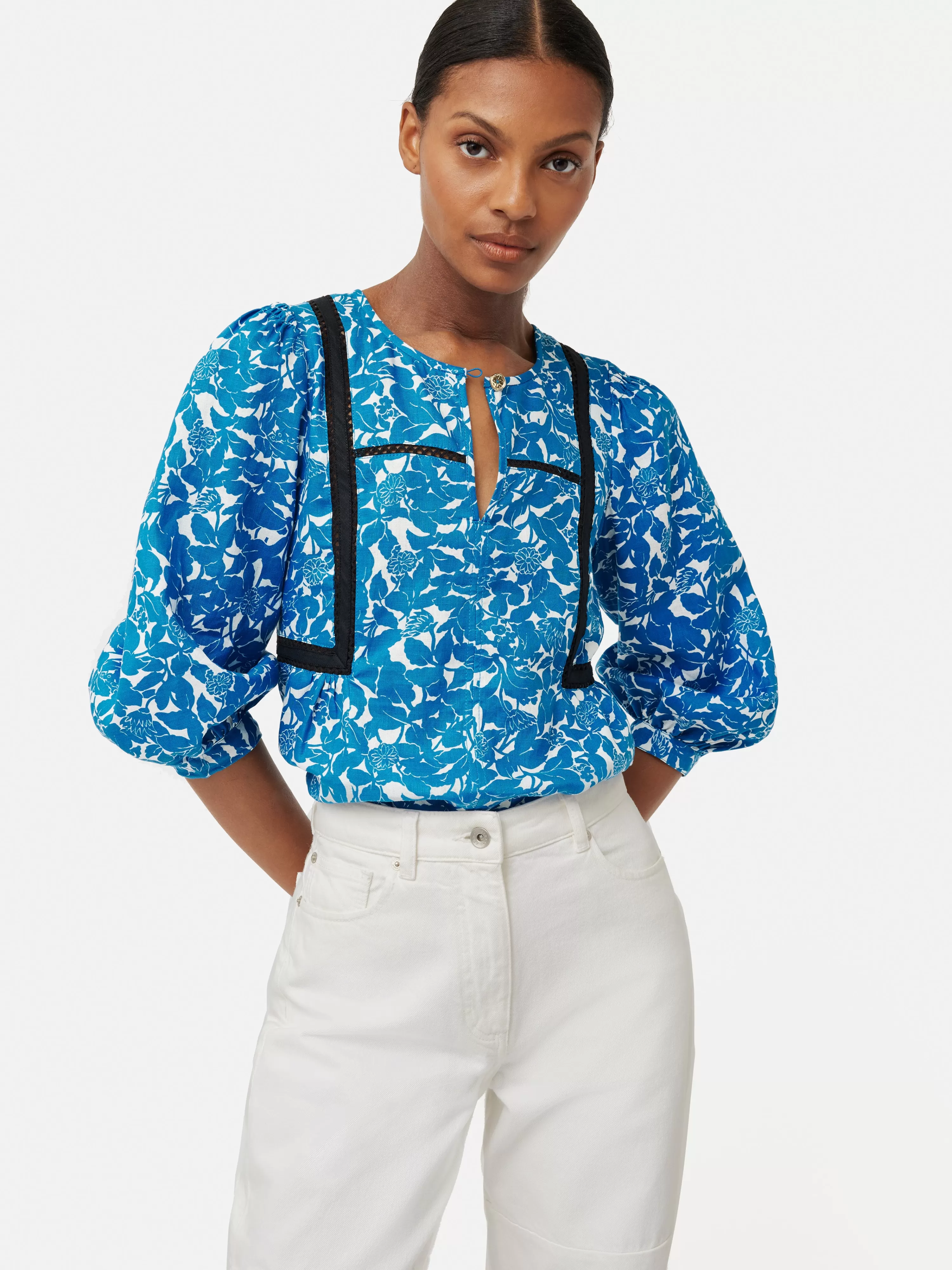 Jigsaw Shadow Leaf Linen Top-Women Shirts & Blouses