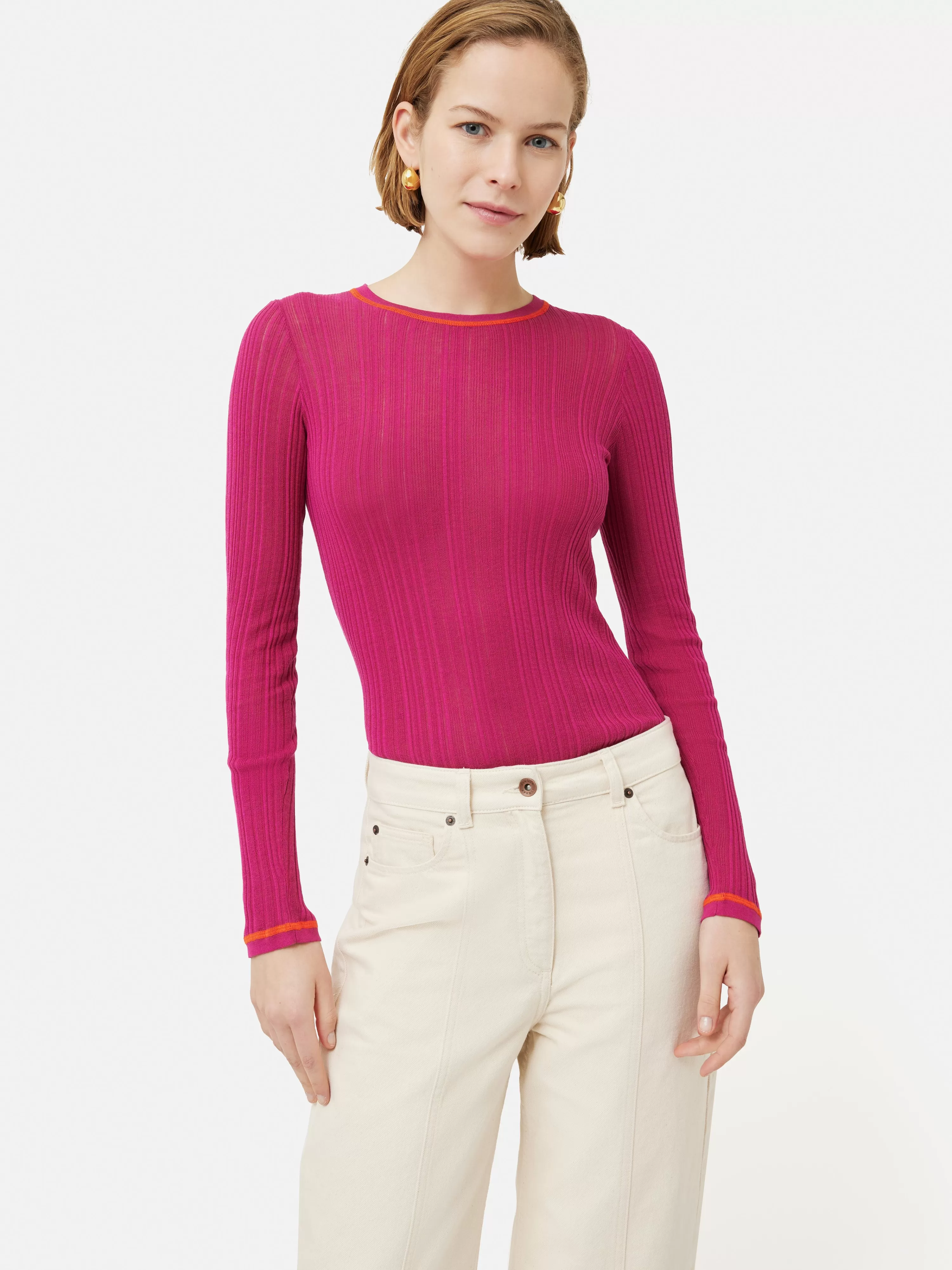 Jigsaw Silk Cotton Rib Crew Jumper-Women Knitwear & Cashmere