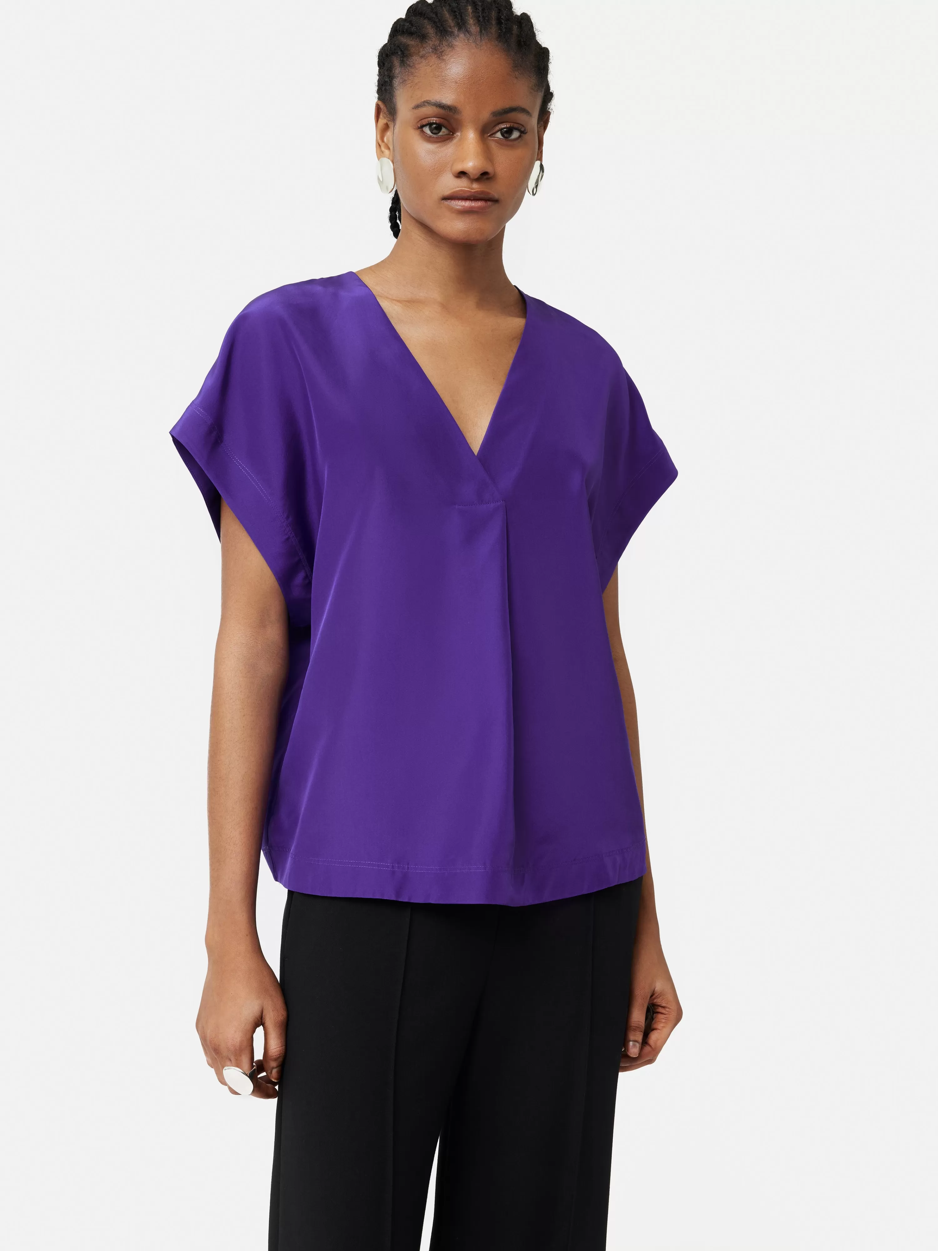 Jigsaw Silk Habotai V Neck Top-Women Tops