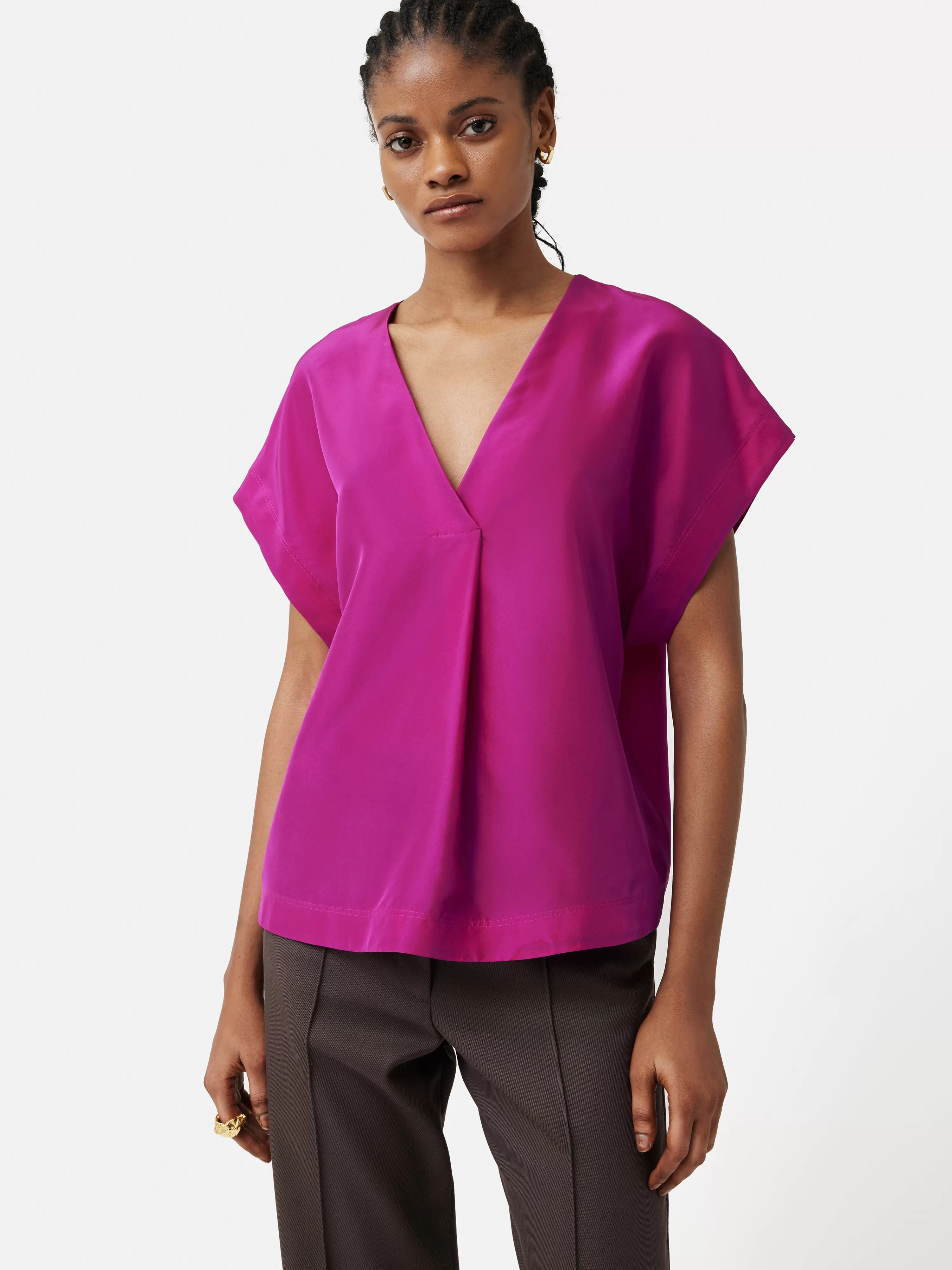 Jigsaw Silk Habotai V Neck Top-Women Tops