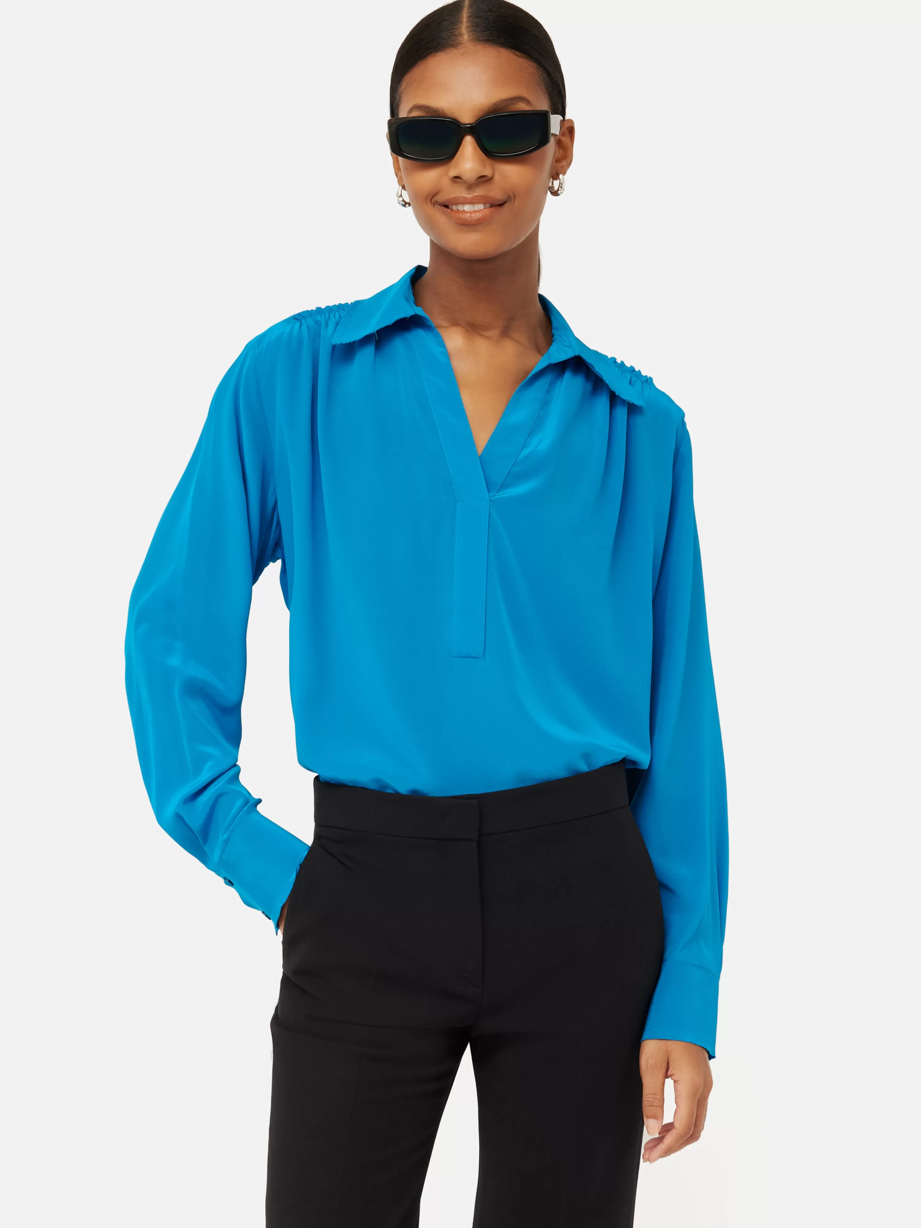 Jigsaw Silk Long Sleeve Blouse-Women Shirts & Blouses