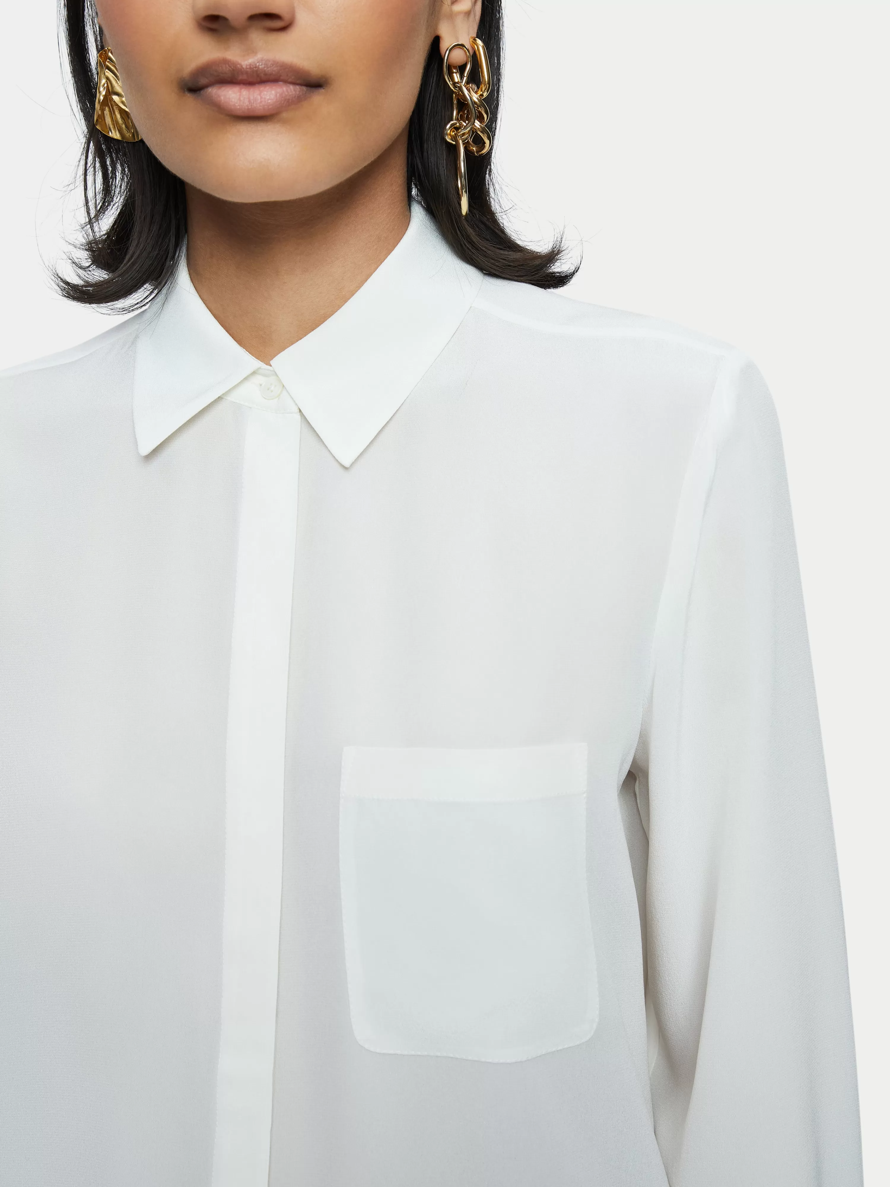 Jigsaw Silk Pocket Long Sleeve Shirt-Women Shirts & Blouses