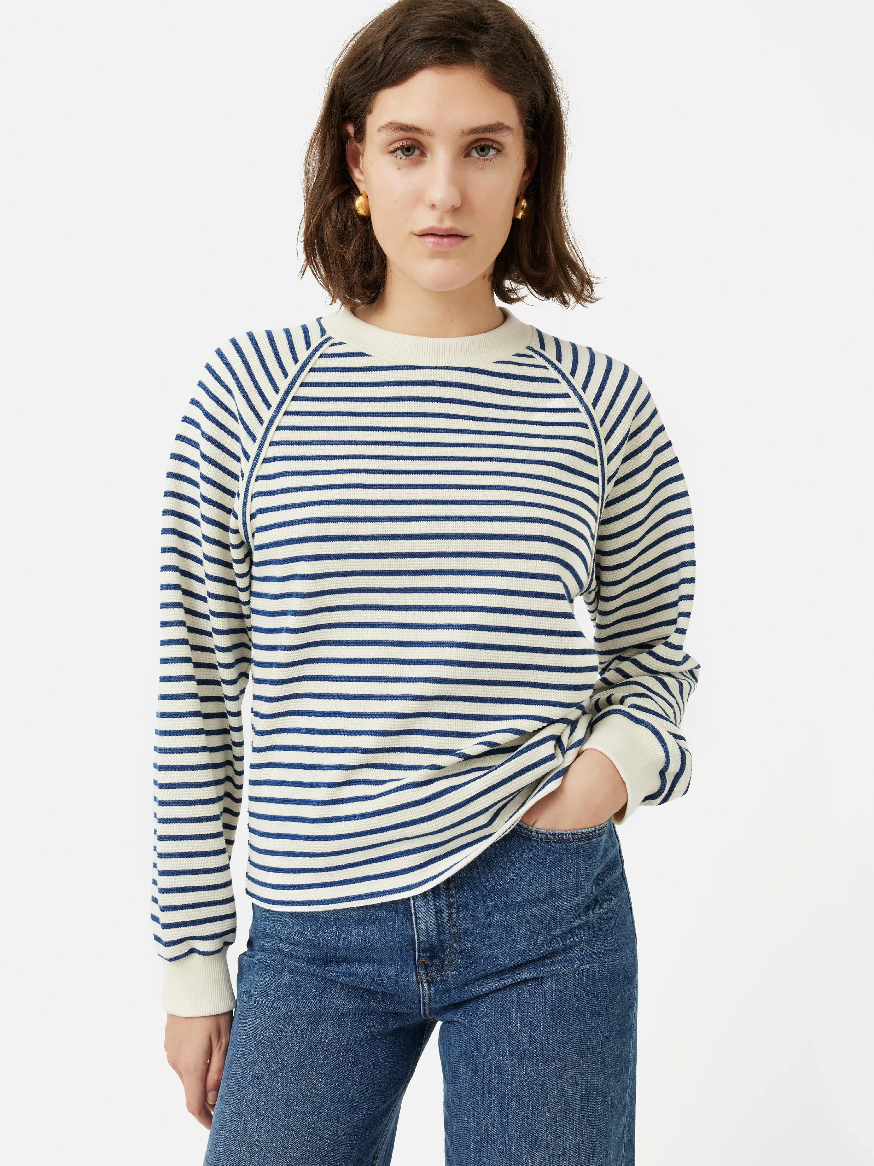 Jigsaw Stripe Crew Neck Sweatshirt-Women T-Shirts