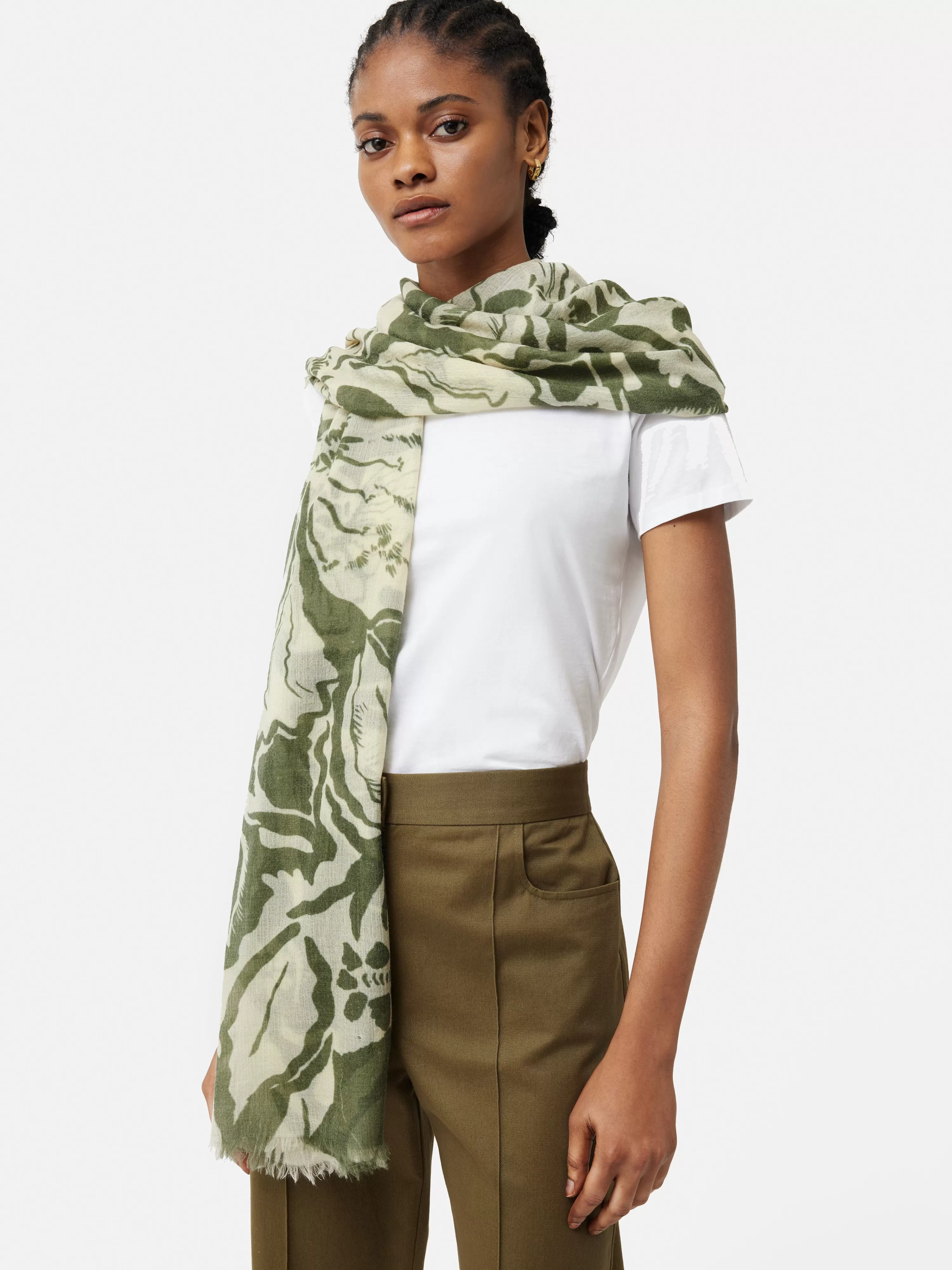 Jigsaw Strokes Floral Gauze Scarf-Women Ponchos & Scarves