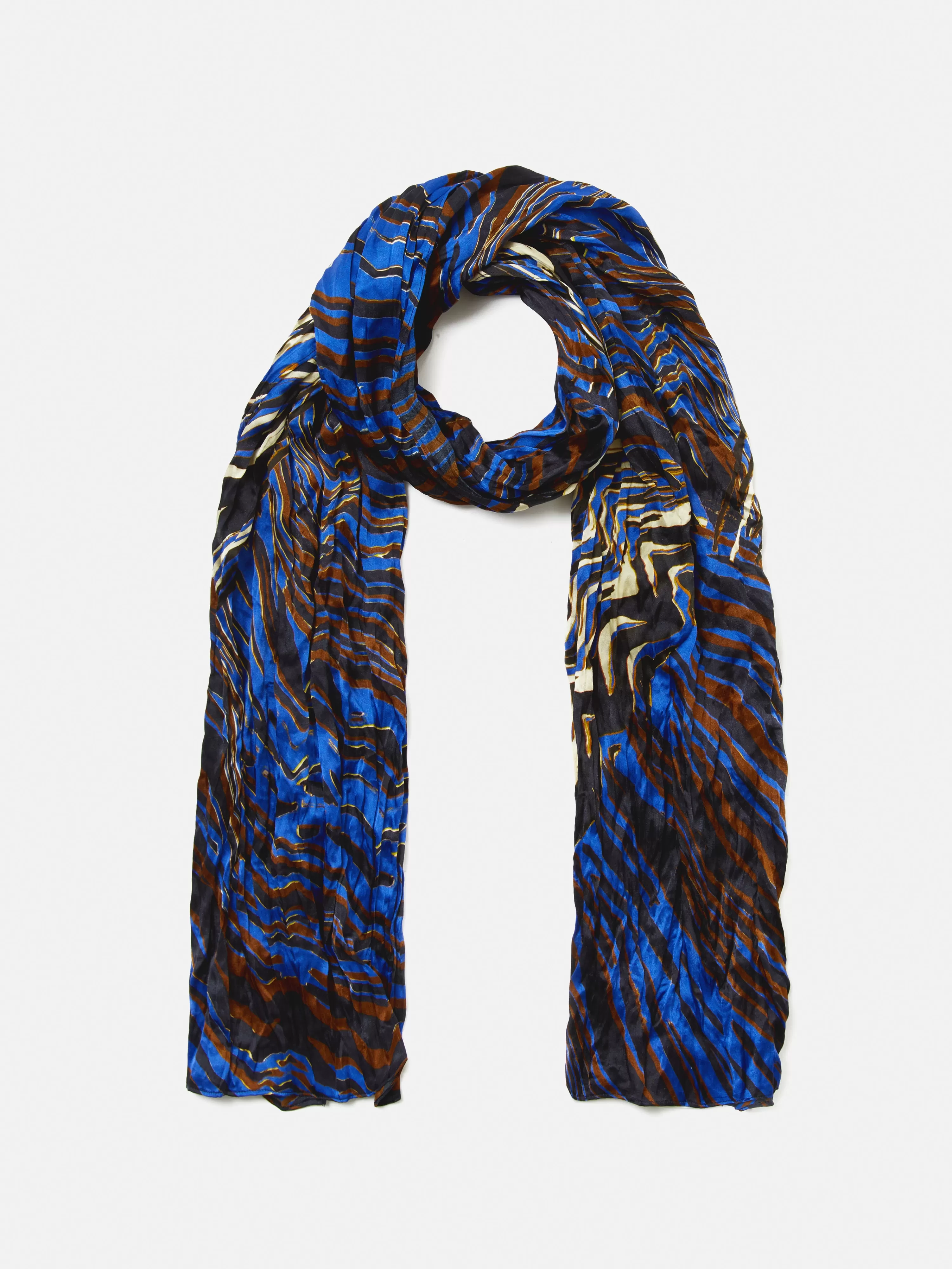 Jigsaw Terrain Silk Satin Scarf-Women Ponchos & Scarves