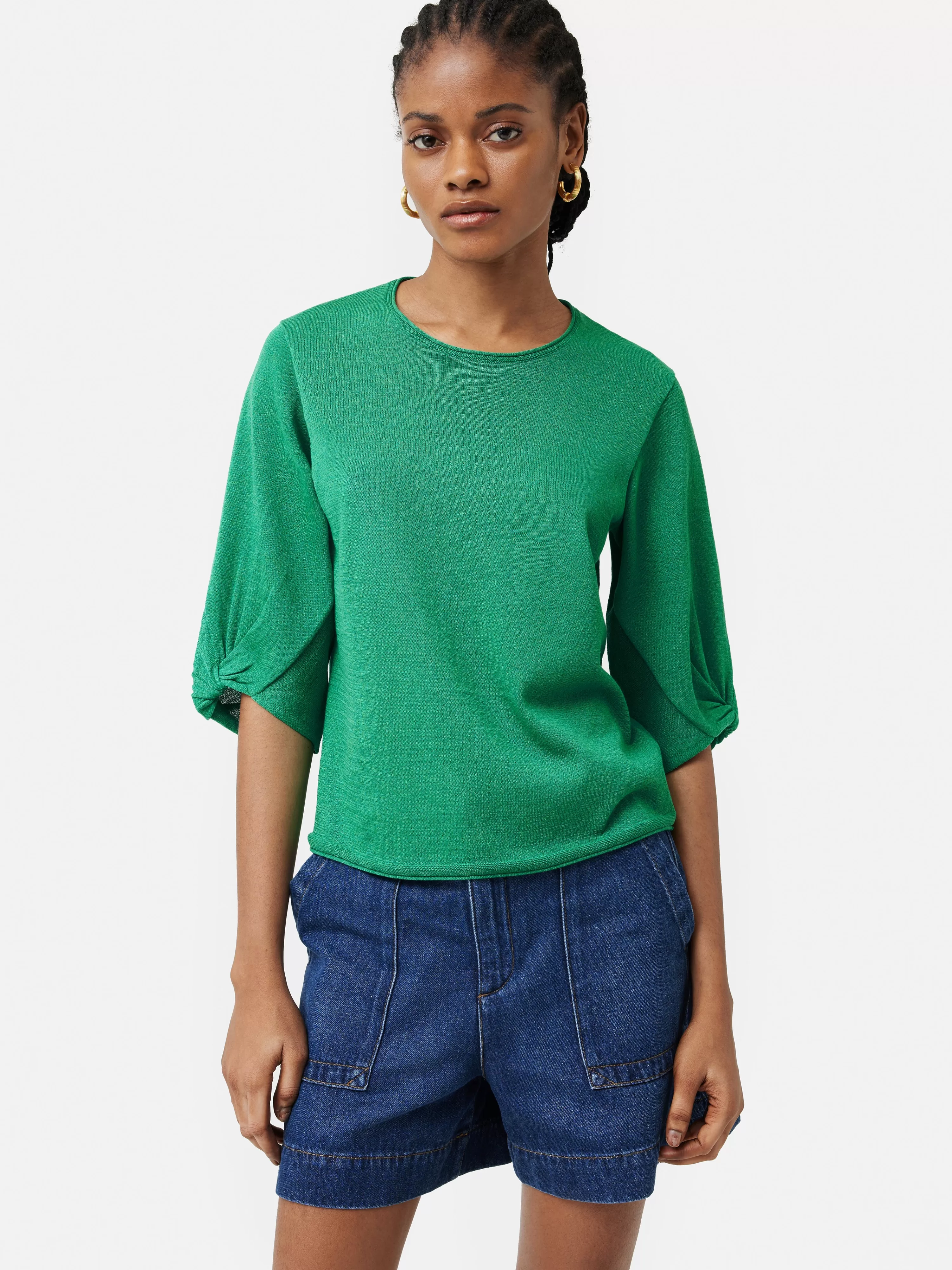 Jigsaw Twist Sleeve Knitted Top-Women Tops