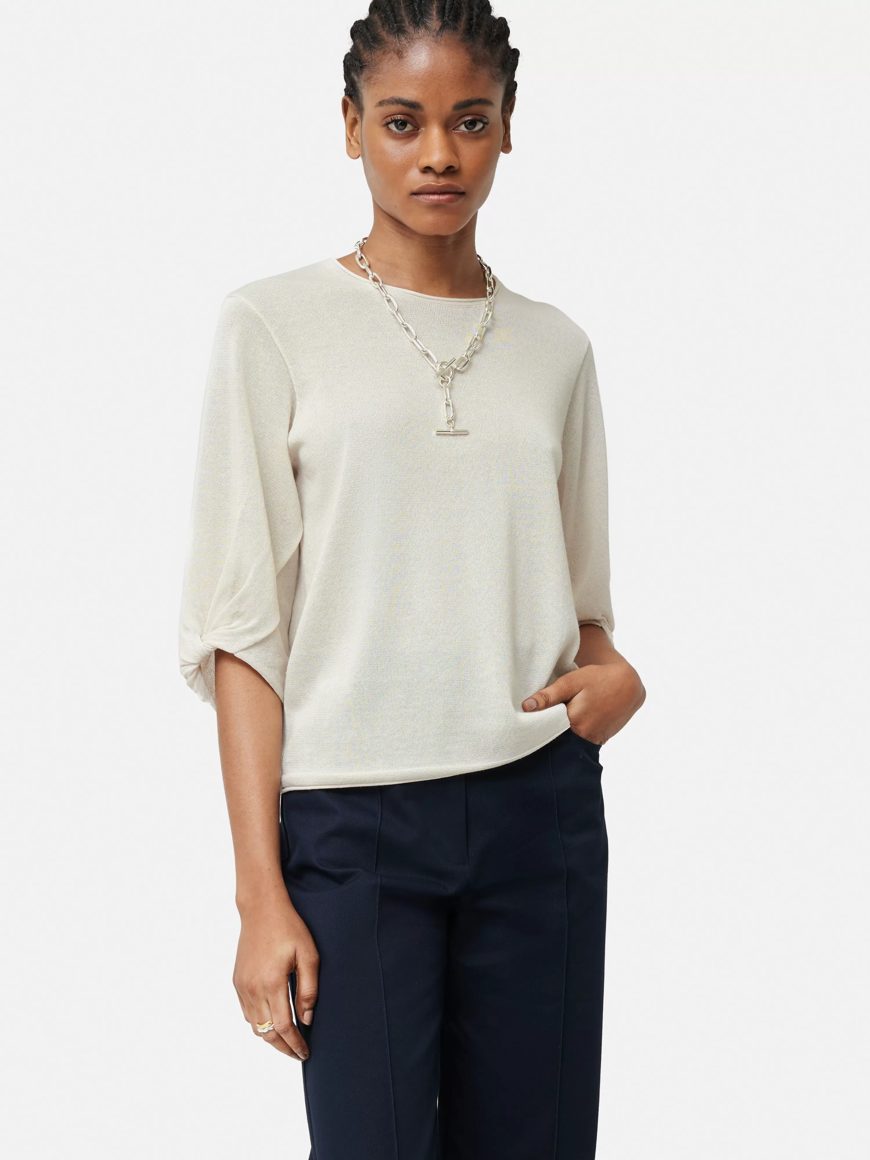 Jigsaw Twist Sleeve Knitted Top-Women Knitwear & Cashmere