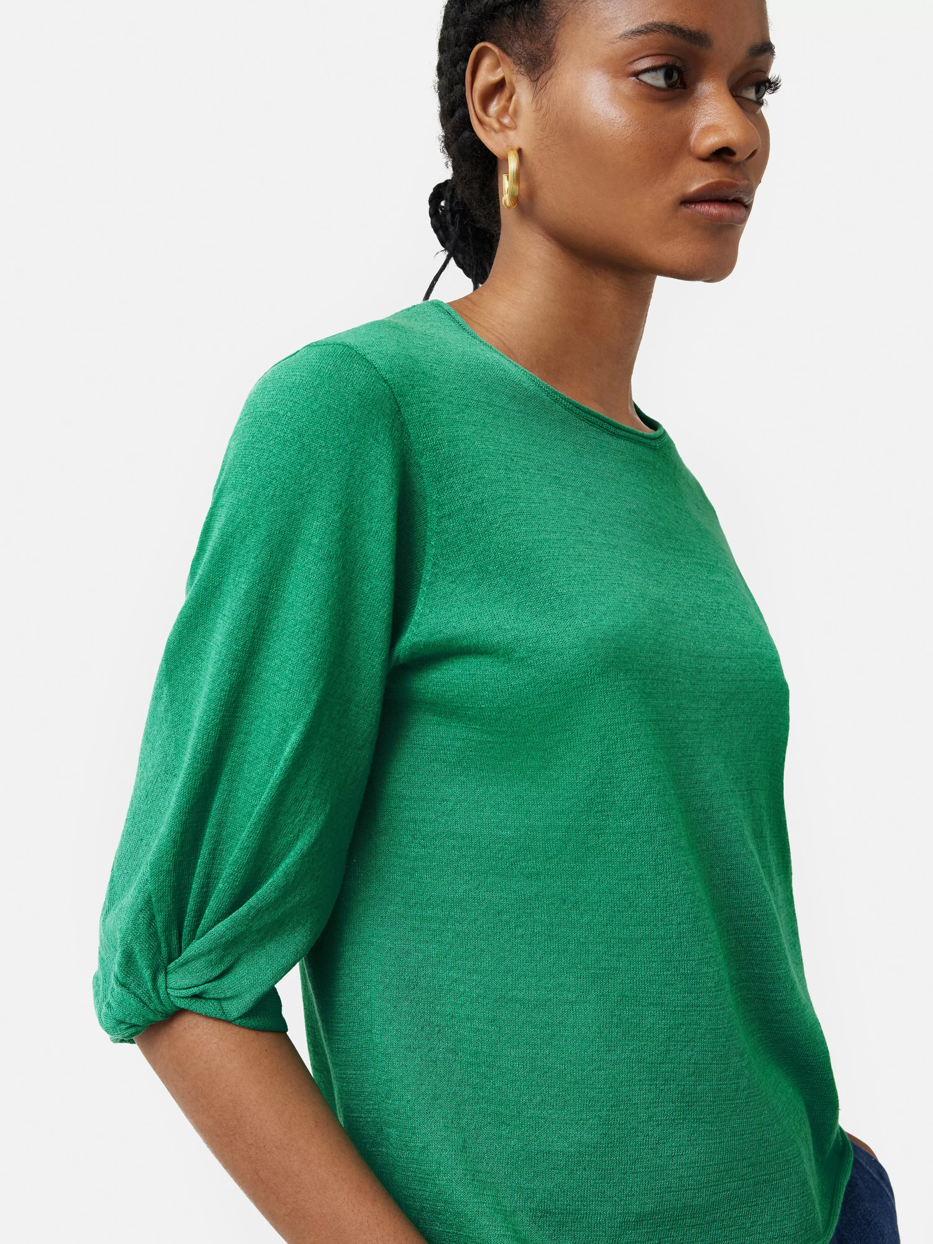 Jigsaw Twist Sleeve Knitted Top-Women Tops