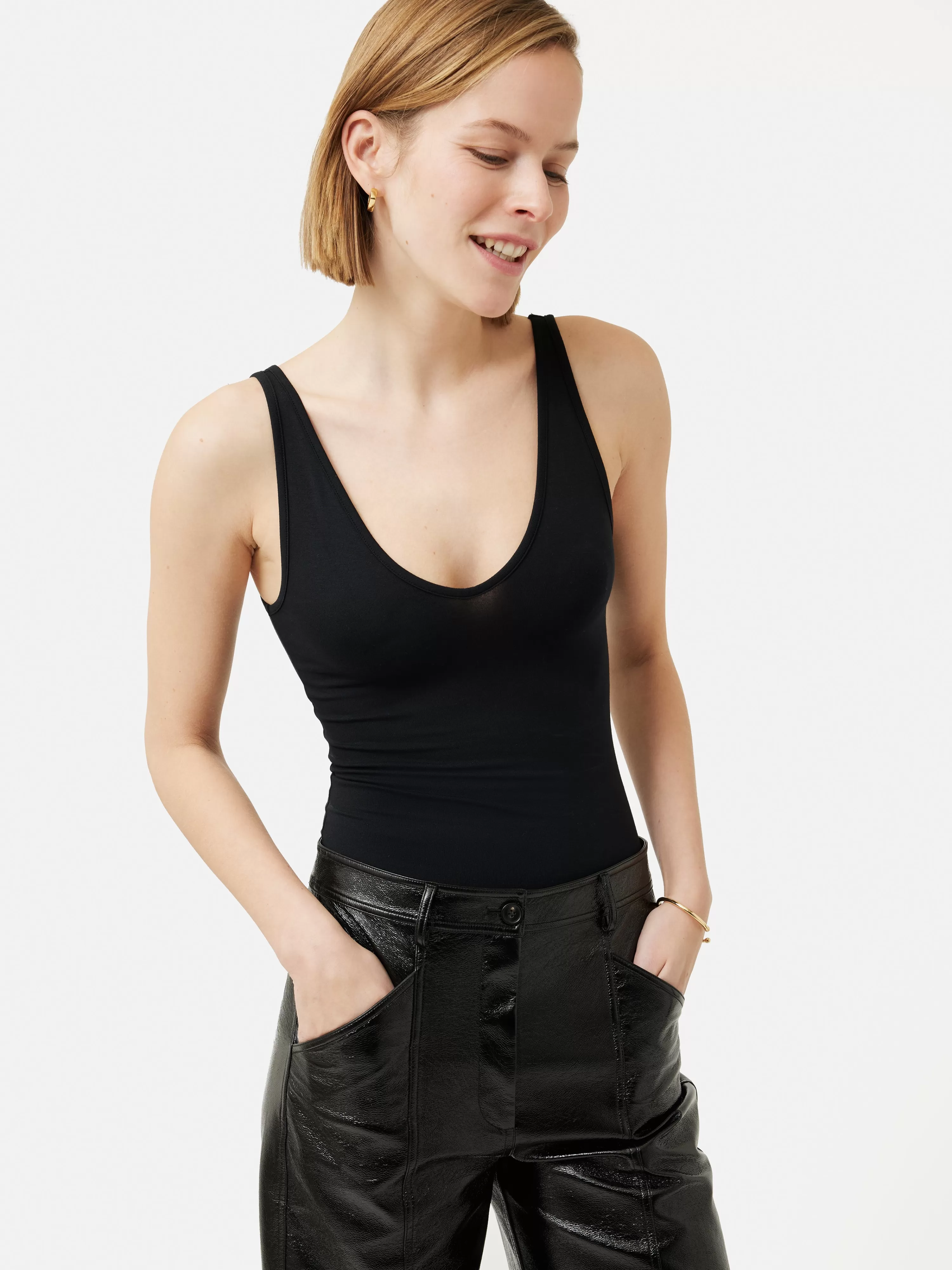 Jigsaw V Neck Sleeveless Vest-Women Tops