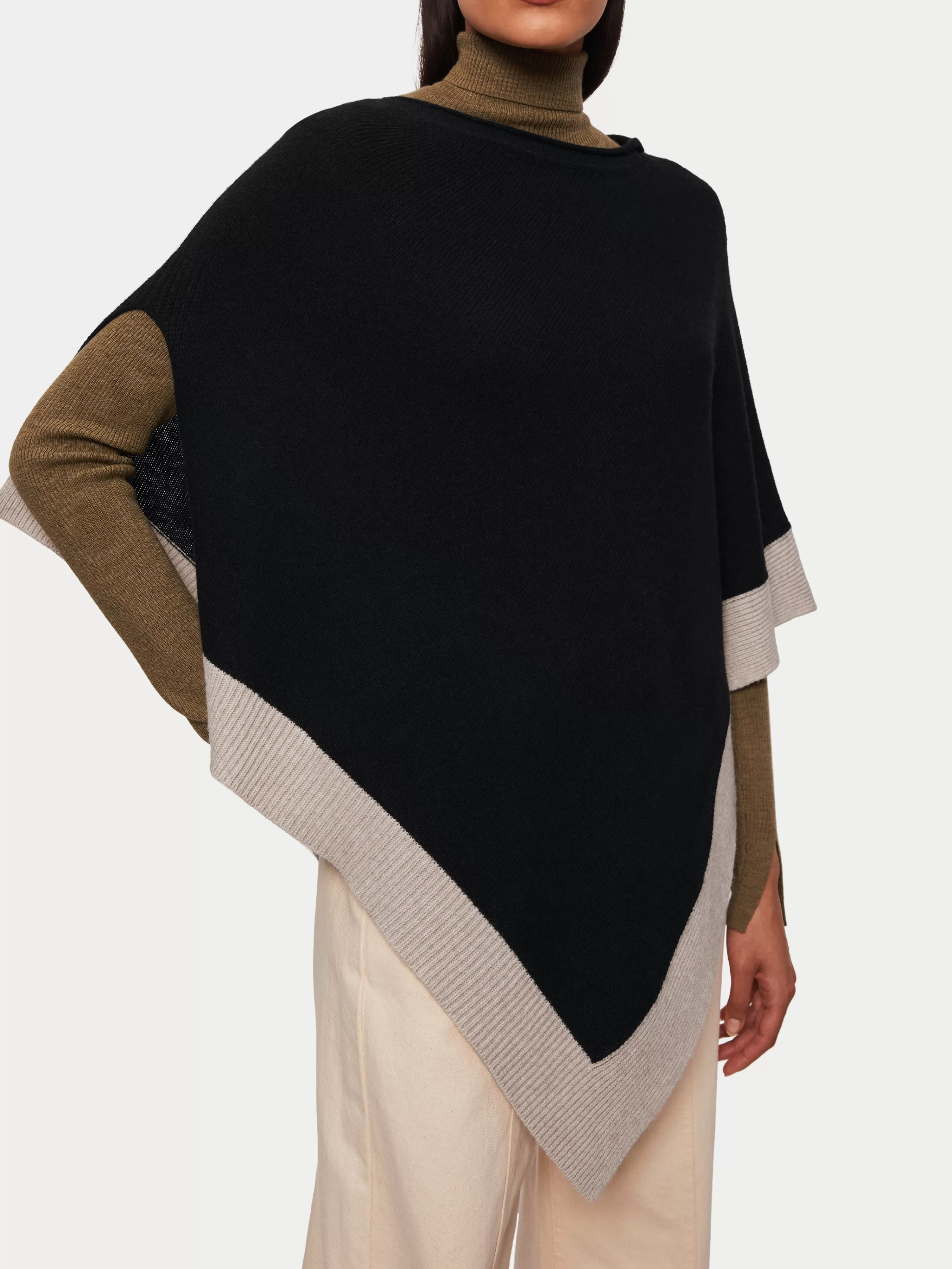 Jigsaw Wool Cashmere Border Poncho-Women Ponchos & Scarves