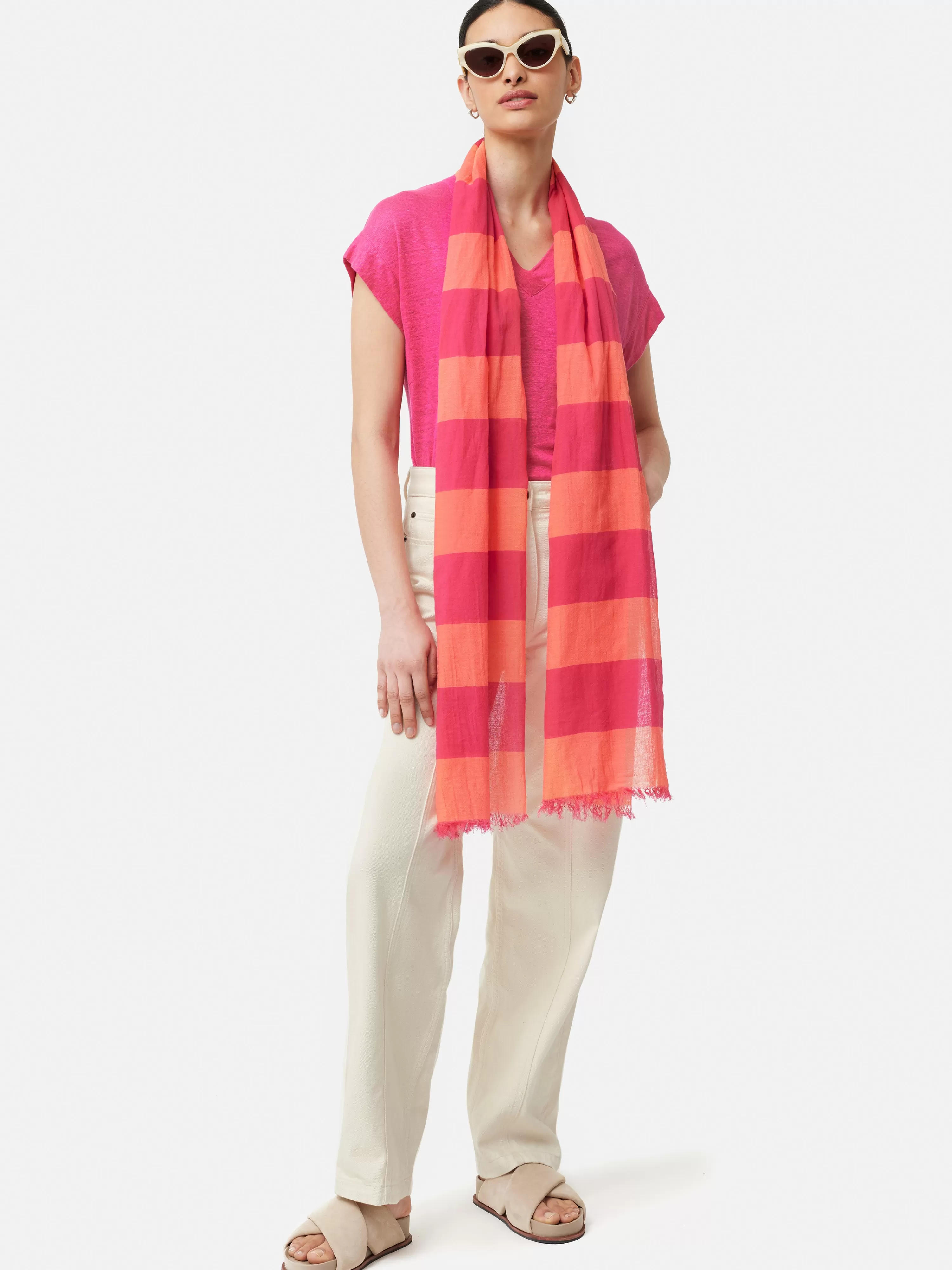 Jigsaw Woven Stripe Scarf-Women Ponchos & Scarves