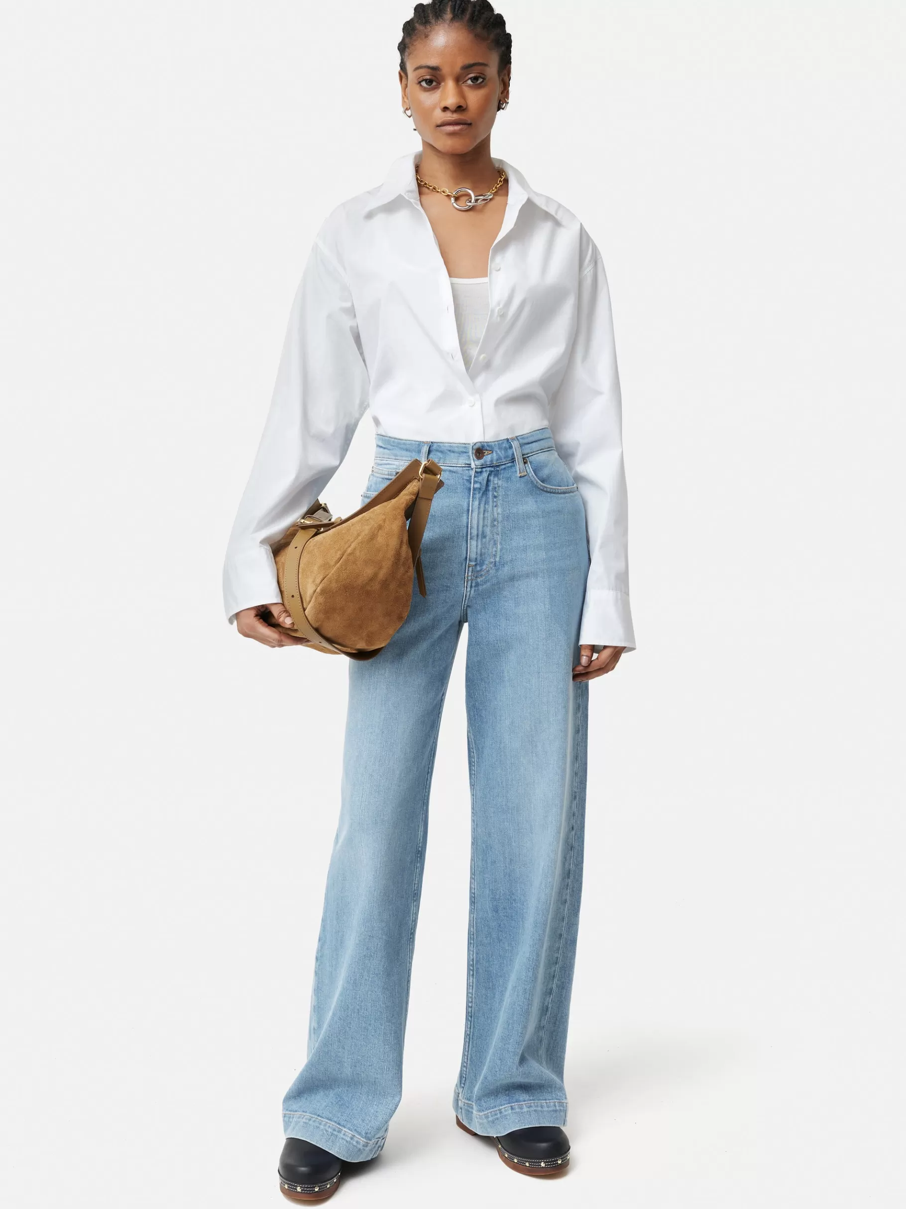 Jigsaw Trousers-Balfour Long Wide Leg Jean LightBlueWash