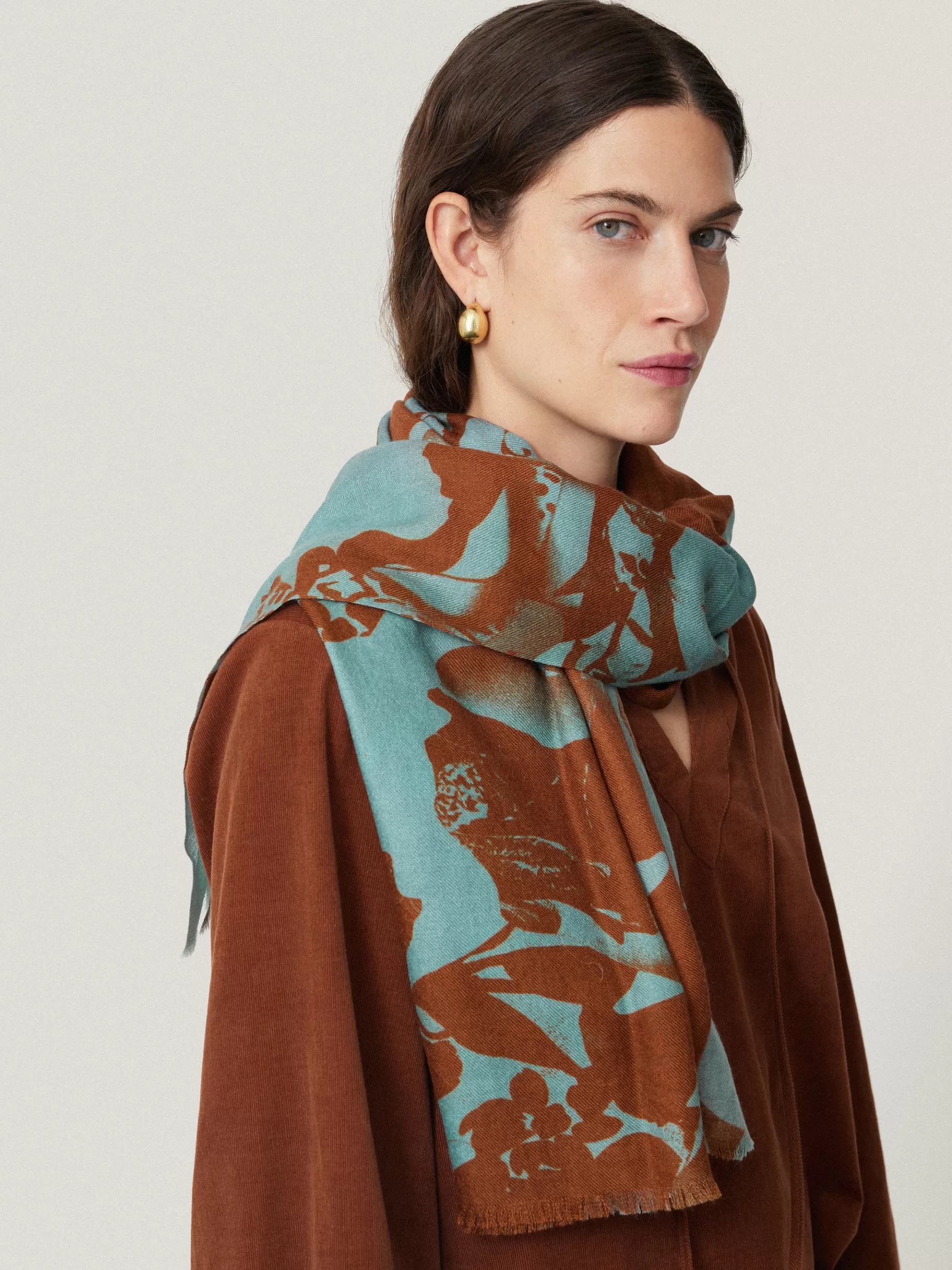 Jigsaw Ponchos & Scarves-Collage Wool Silk Scarf Blue