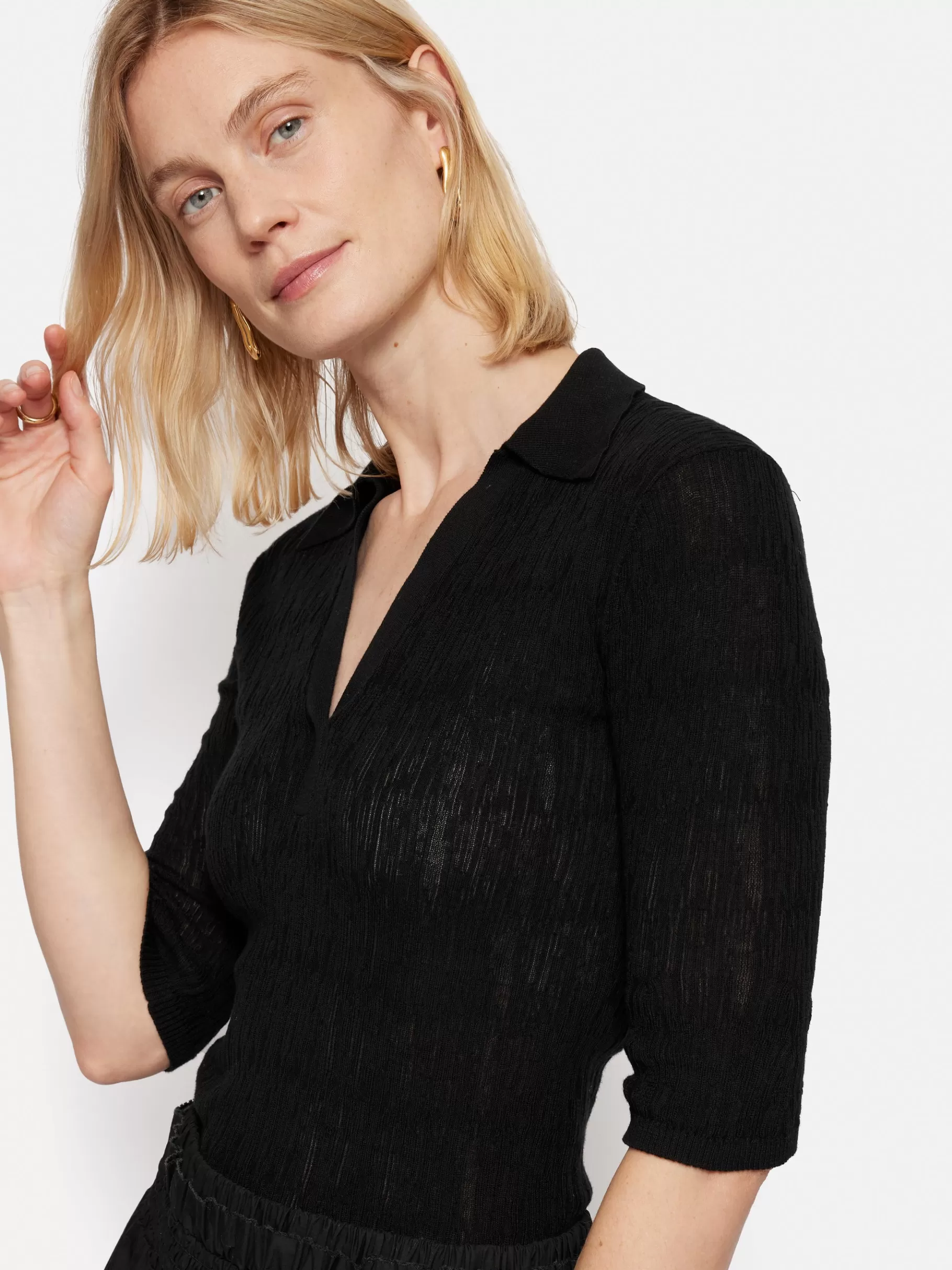 Jigsaw Shirts & Tops | Knitwear & Cashmere-Collar Knitted Top Black