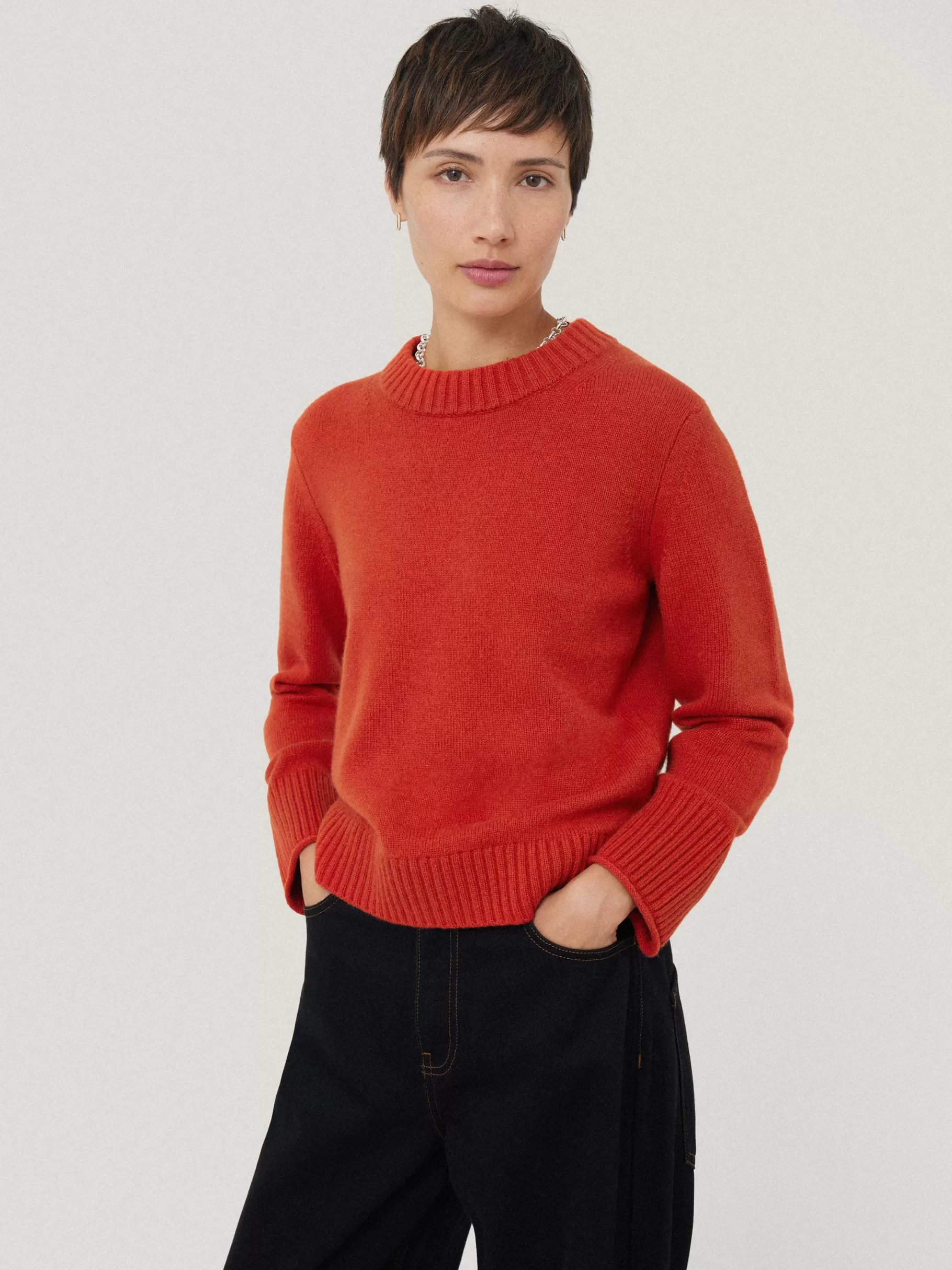 Jigsaw Knitwear & Cashmere-Compact Wool Cashmere Blend Jumper Orange