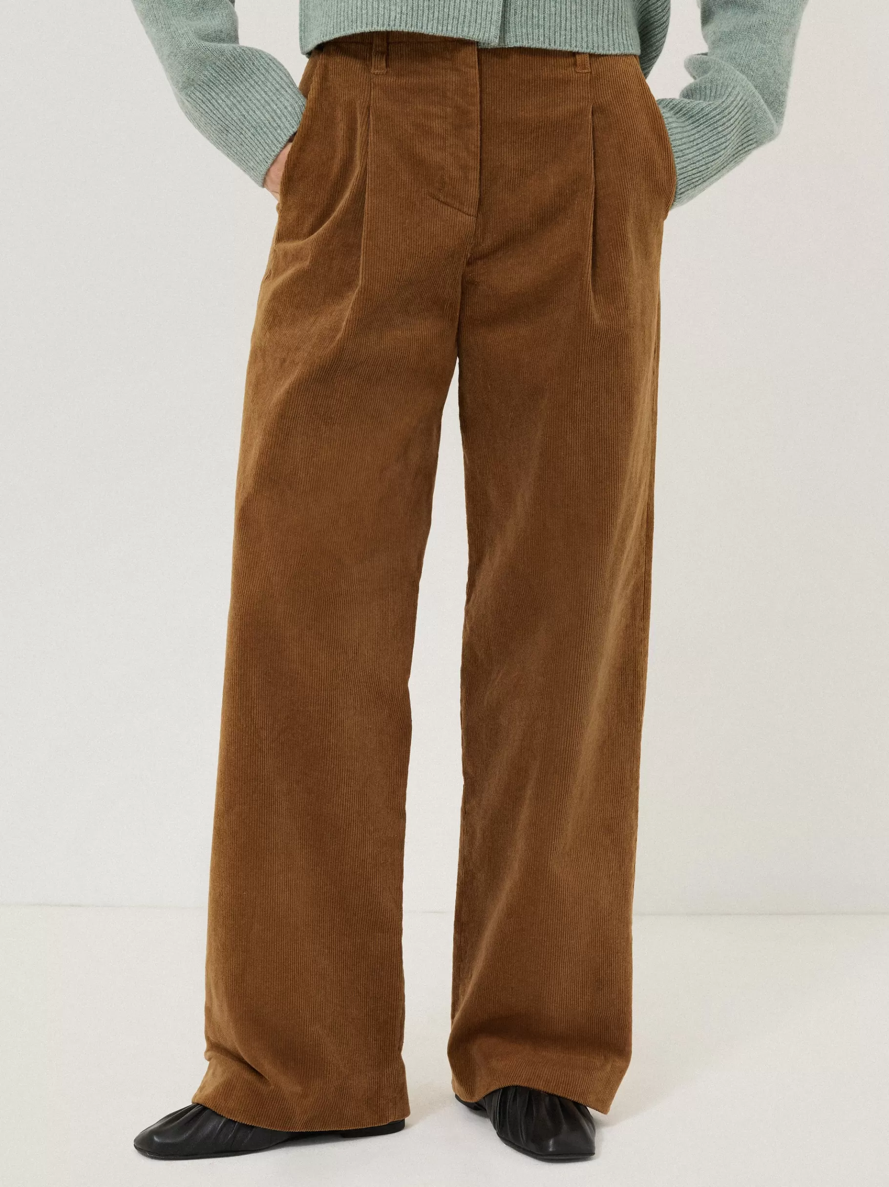 Jigsaw Trousers-Corduroy Pleat Trouser Brown