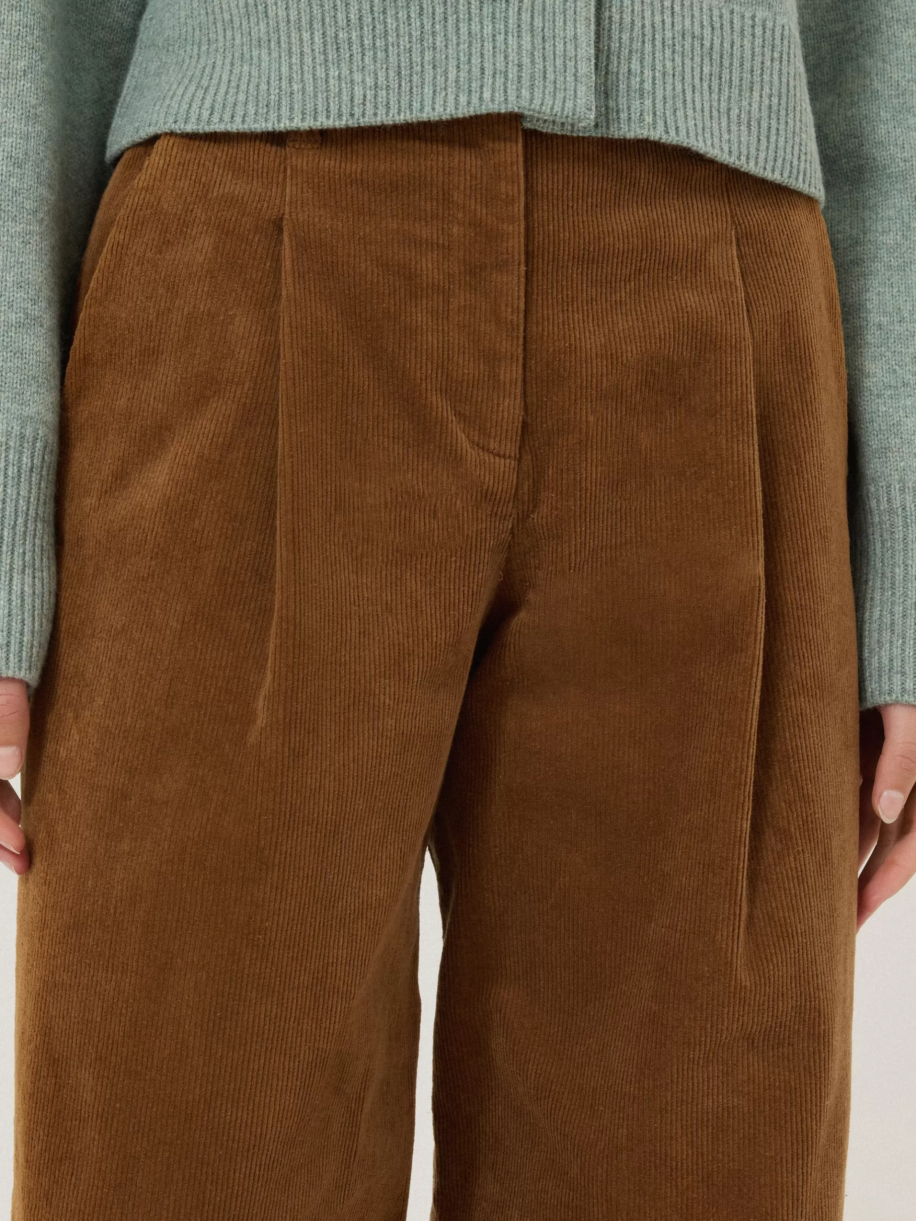 Jigsaw Trousers-Corduroy Pleat Trouser Brown