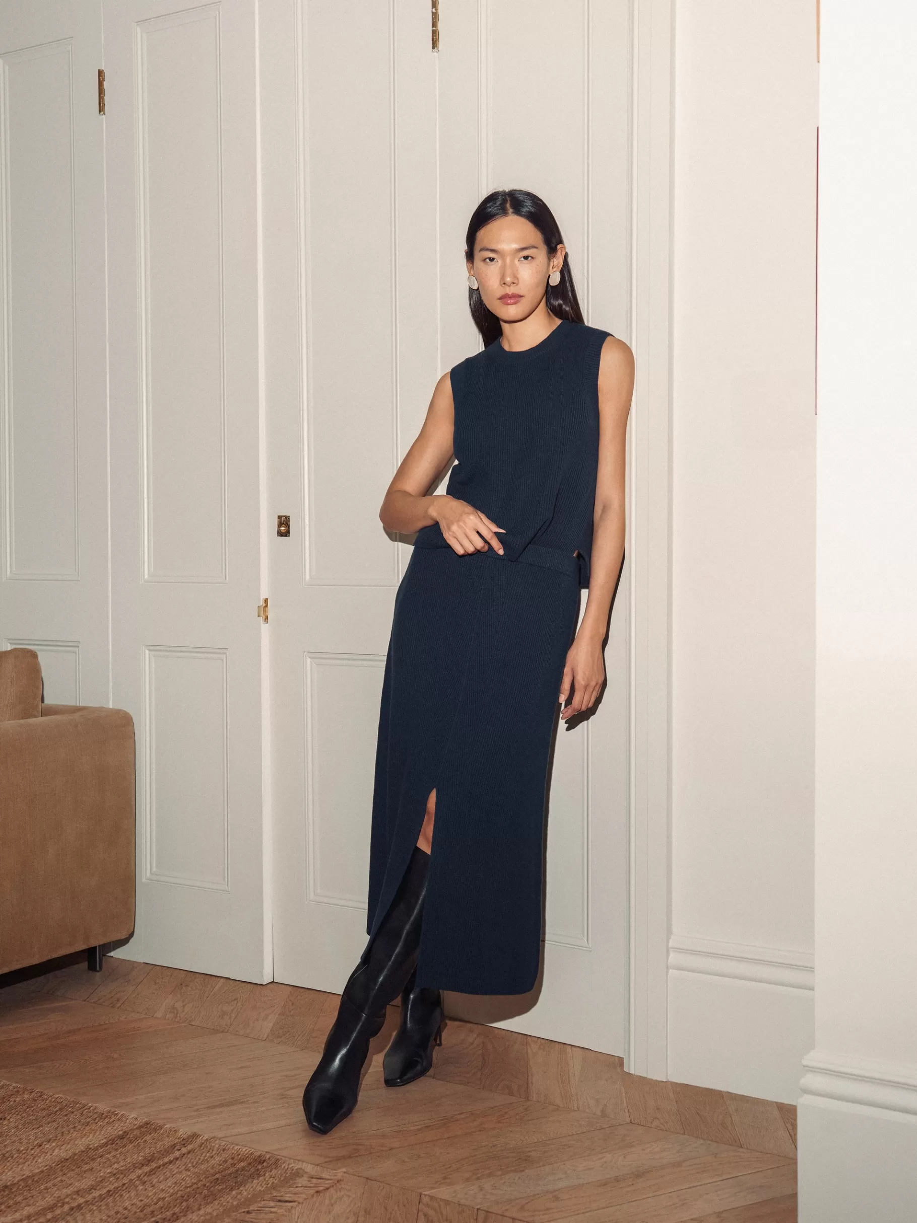 Jigsaw Skirts | Co-ords-Cotton Blend Knitted Skirt Navy