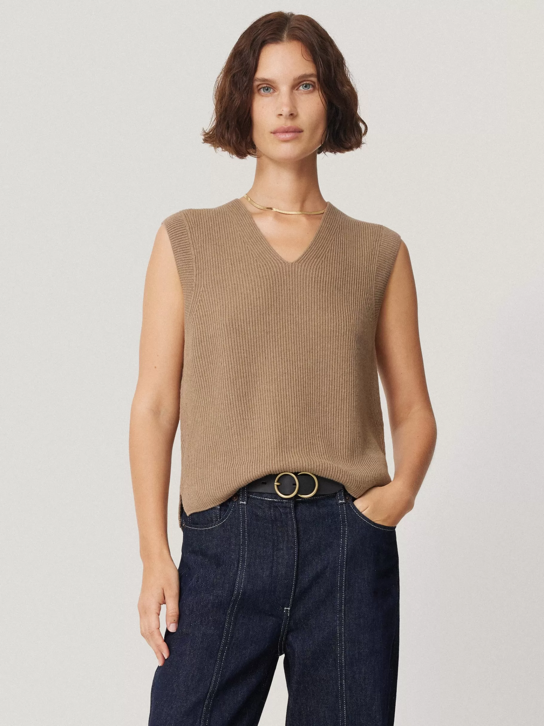 Jigsaw Knitwear & Cashmere-Cotton Blend V Neck Tank Neutral