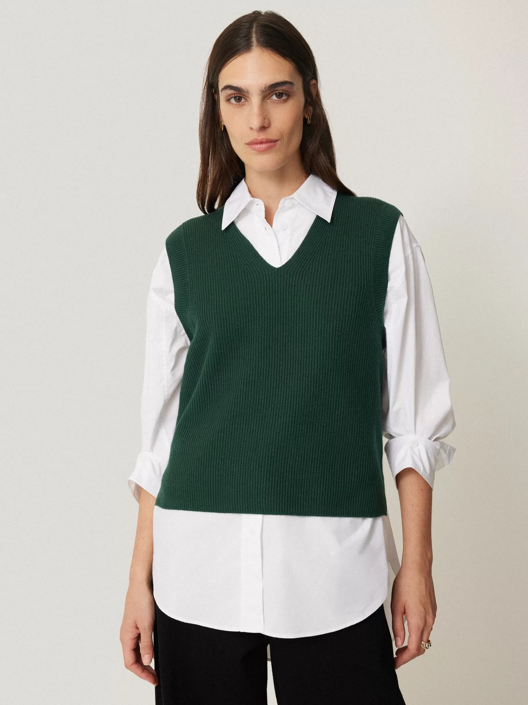 Jigsaw Knitwear & Cashmere-Cotton Blend V Neck Tank DarkGreen