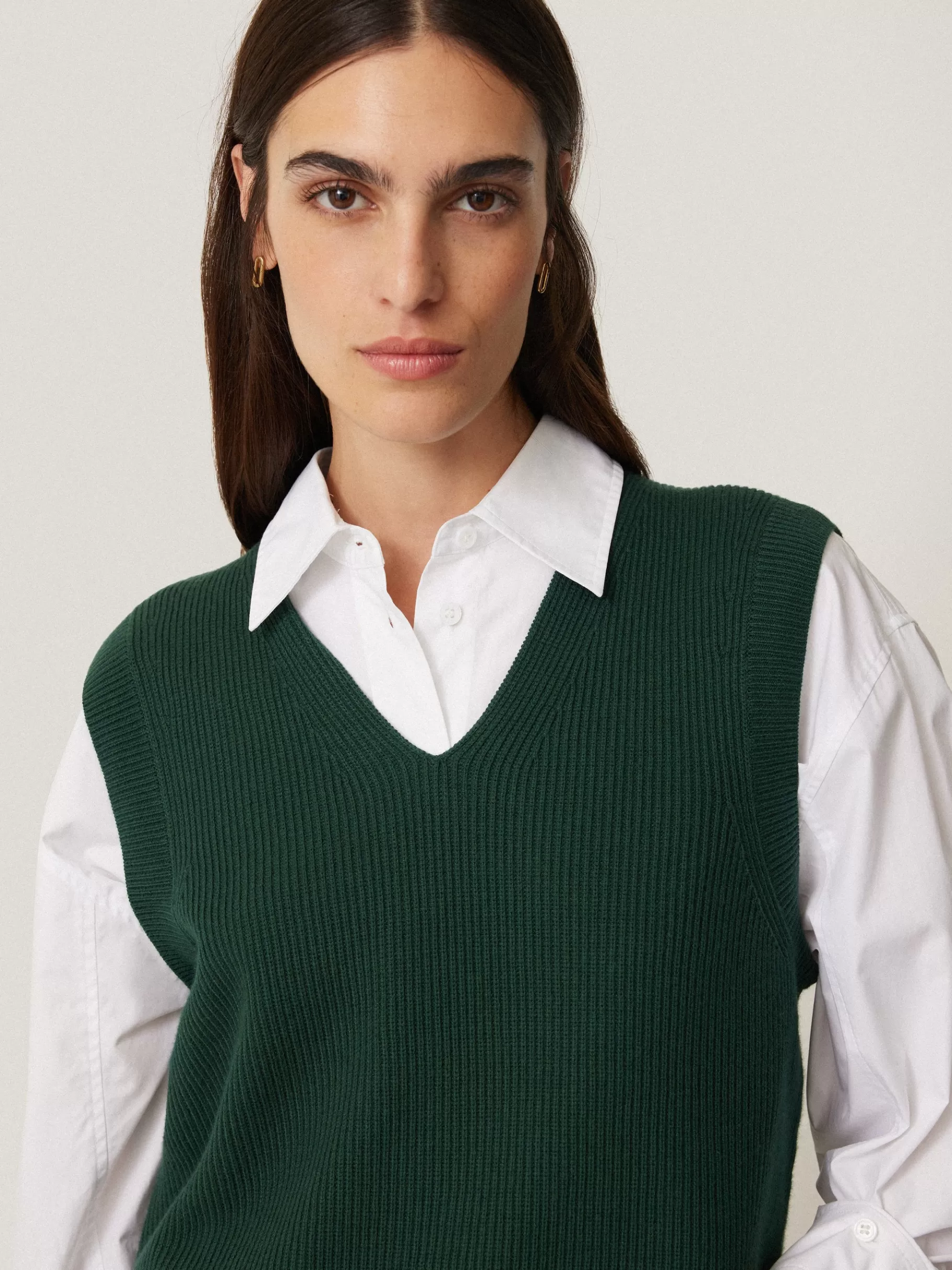 Jigsaw Knitwear & Cashmere-Cotton Blend V Neck Tank DarkGreen
