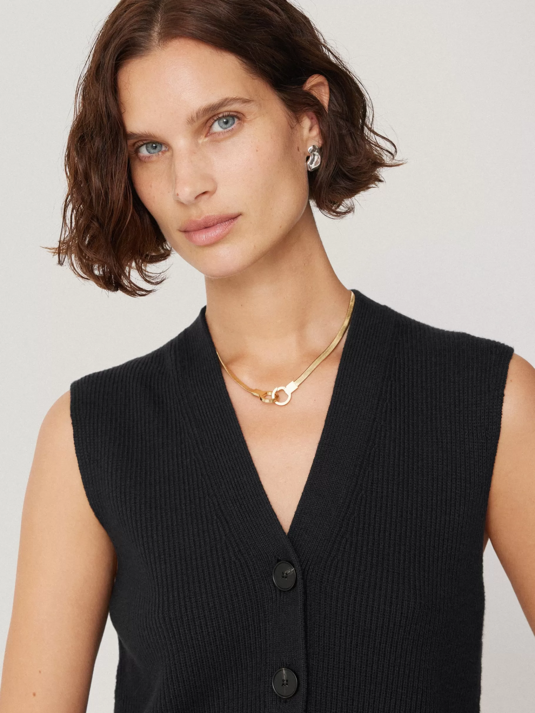 Jigsaw Knitwear & Cashmere-Cotton Blend Waistcoat WashedBlack