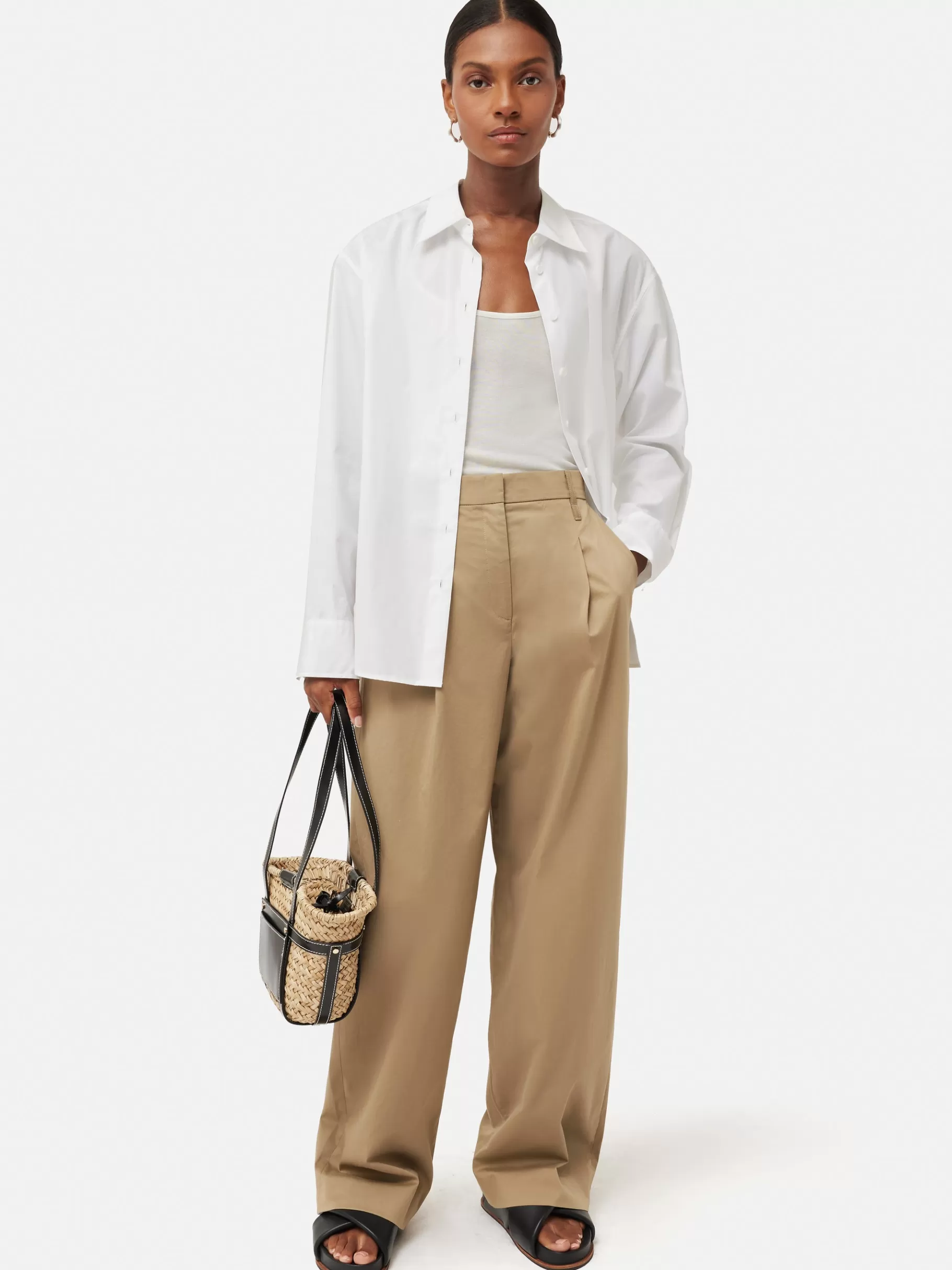 Jigsaw Trousers-Cotton Pleat Front Trouser Stone