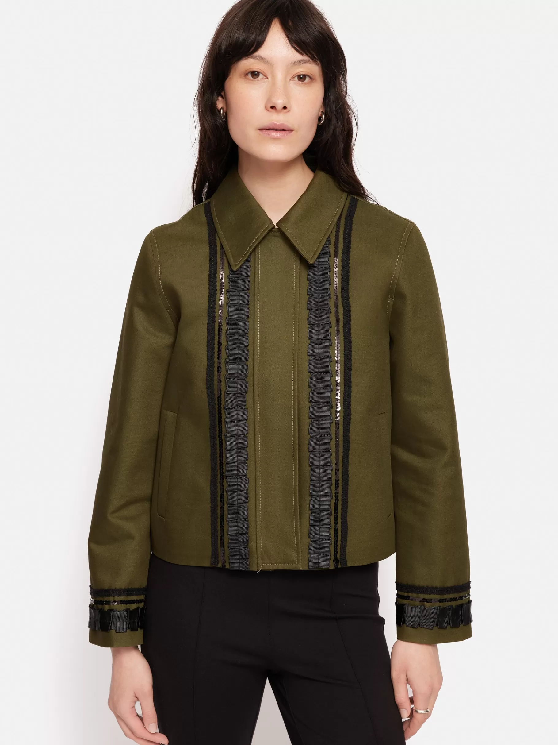 Jigsaw Co-ords | Coats & Jackets-Cotton Trim Detail Jacket Khaki