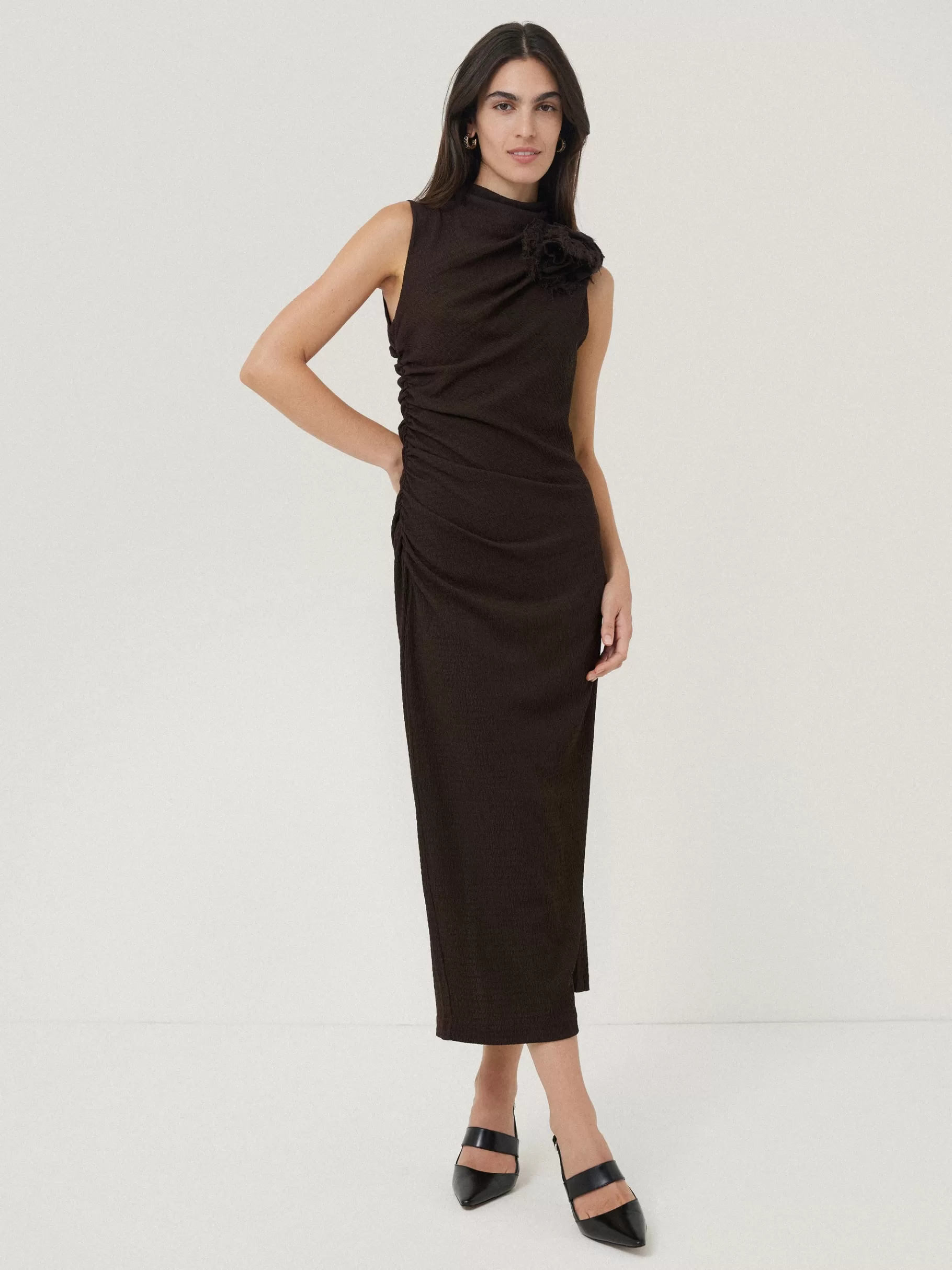 Jigsaw Dresses & Jumpsuits | Party-Crinkle Ruched Corsage Dress DarkBrown