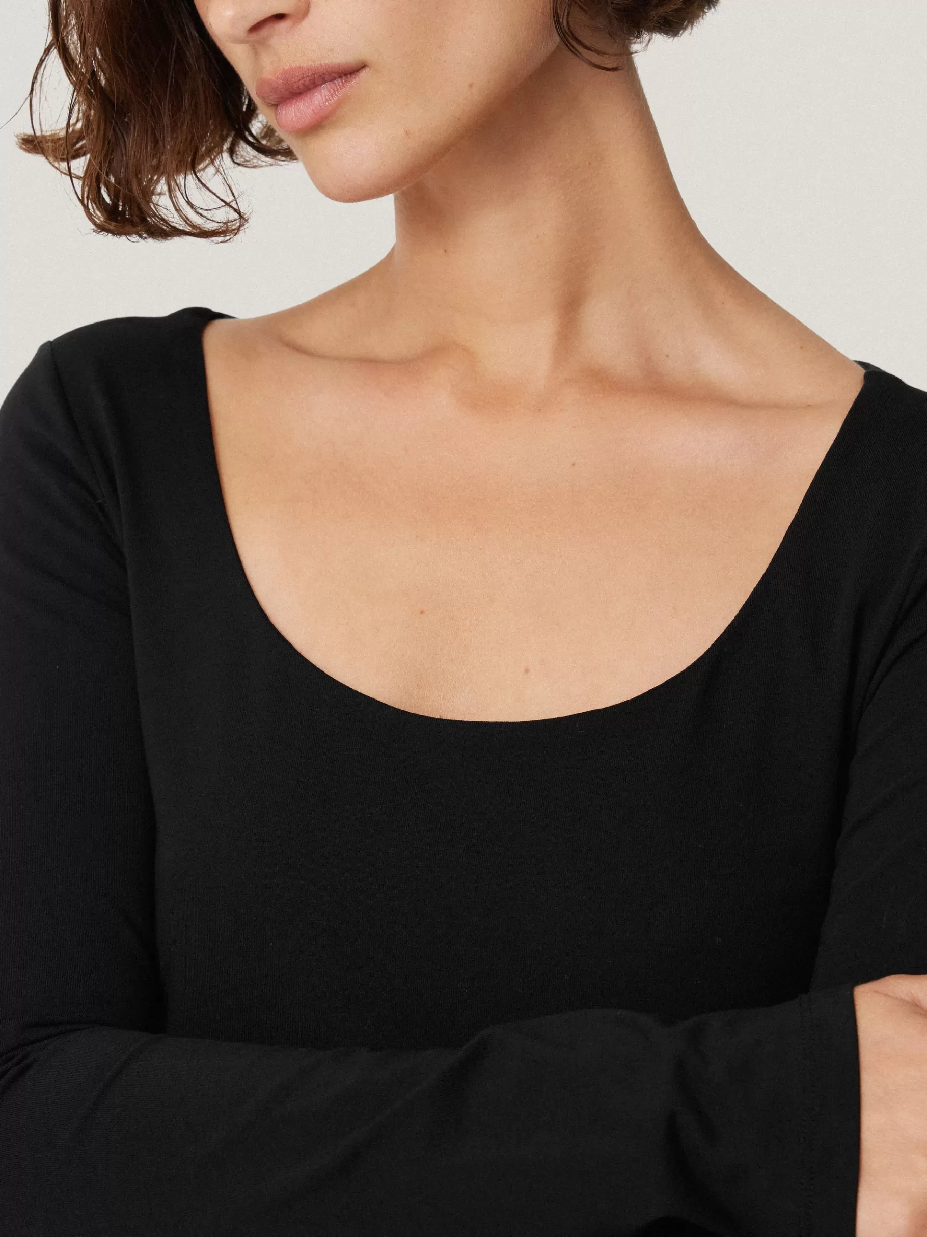 Jigsaw Shirts & Tops-Double Front Ballet Neck Top Black