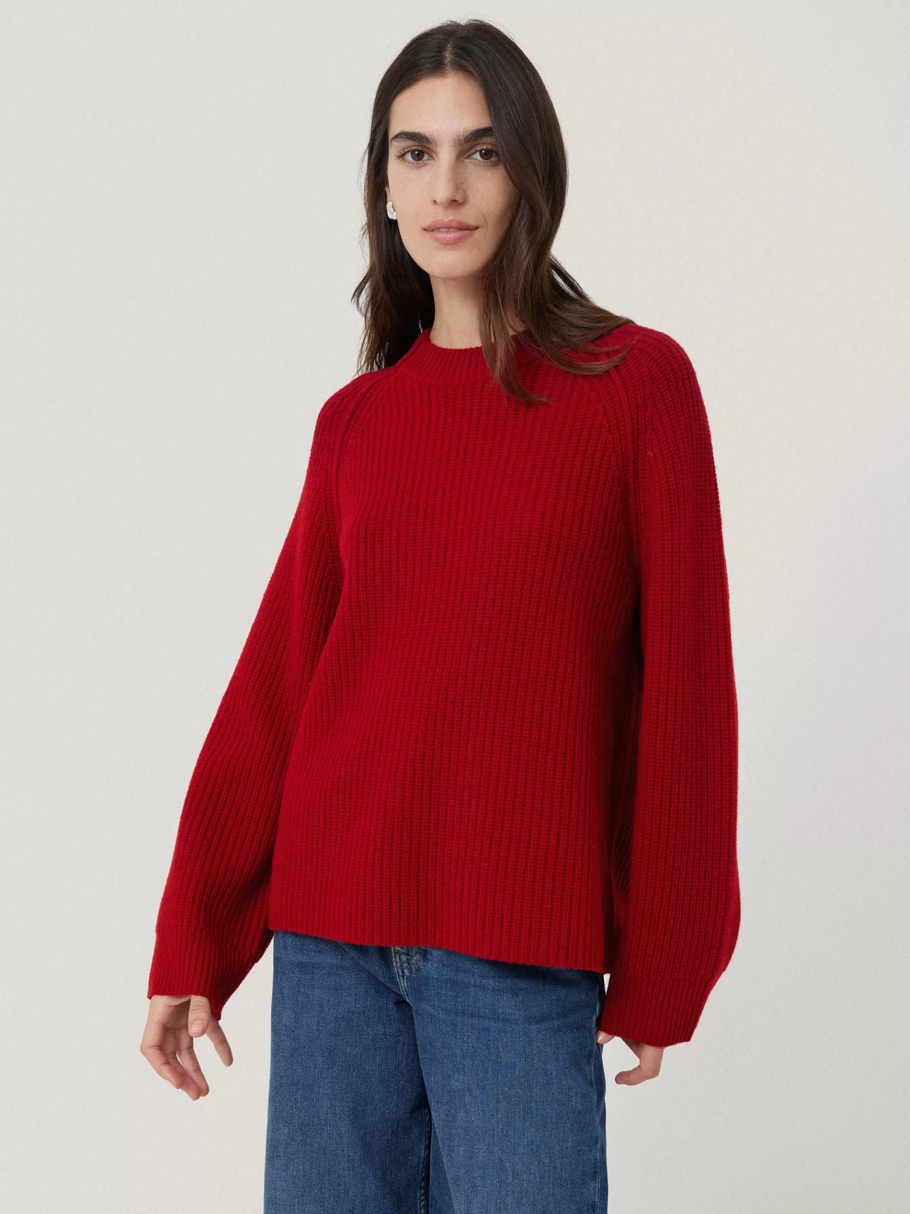 Jigsaw Knitwear & Cashmere-Fishermans Rib Crew Jumper Red