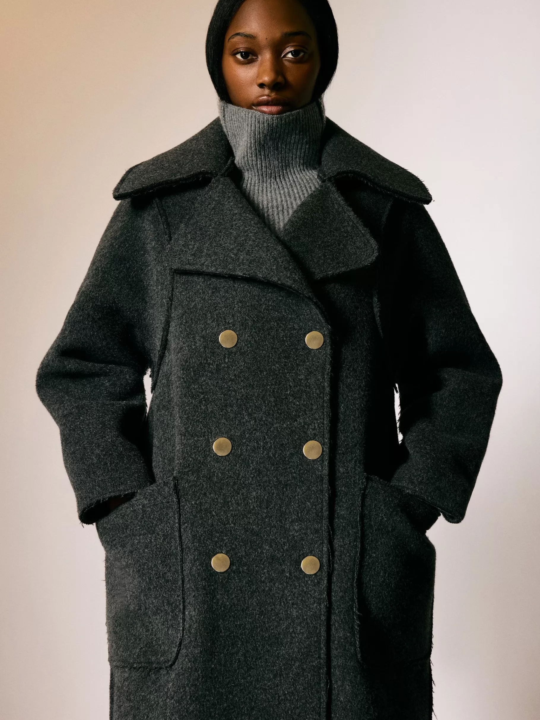 Jigsaw Coats & Jackets-Italian Wool Raw Edge Coat Charcoal