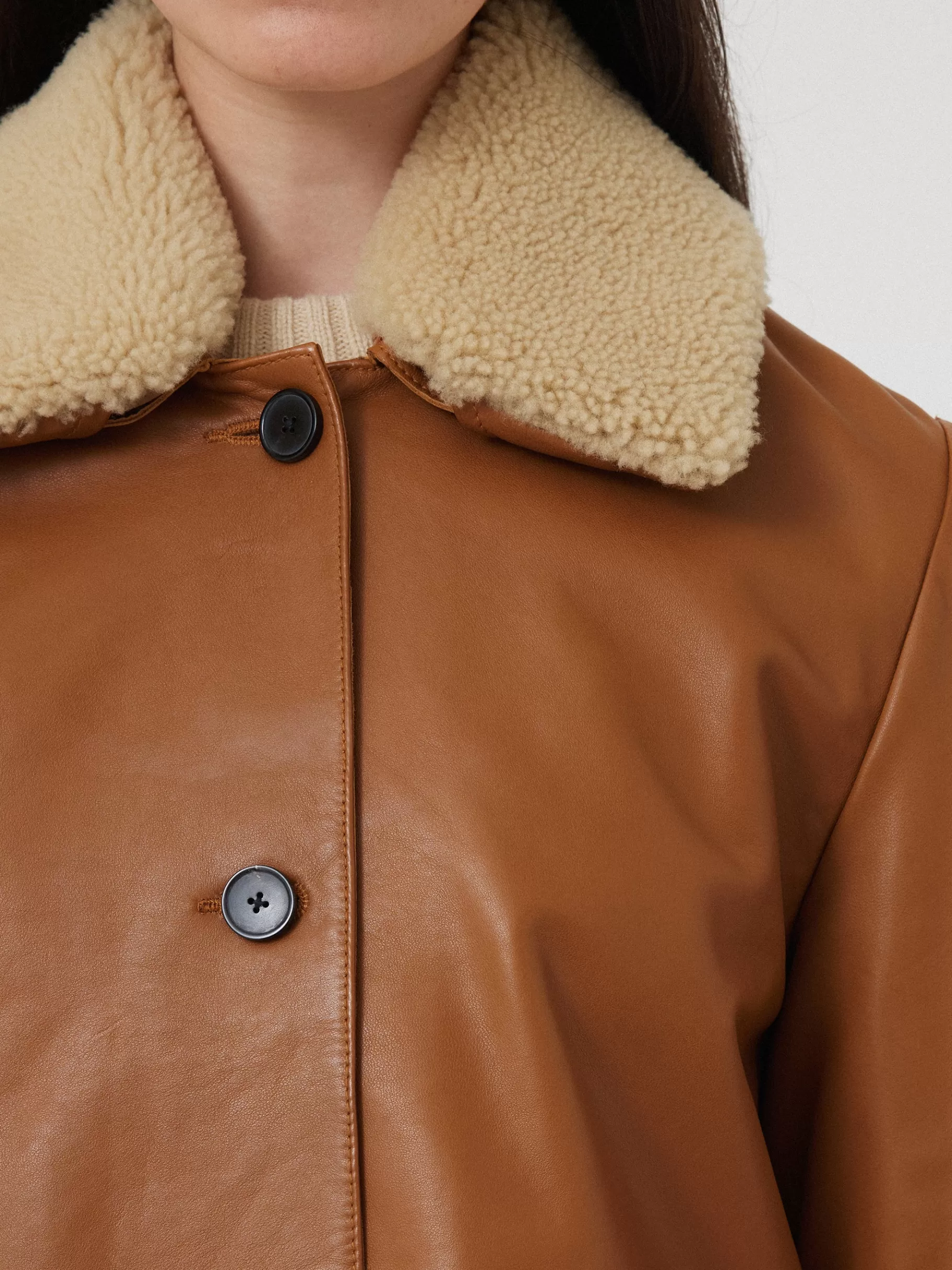 Jigsaw Leather | Coats & Jackets-Leather Cropped Jacket Ginger