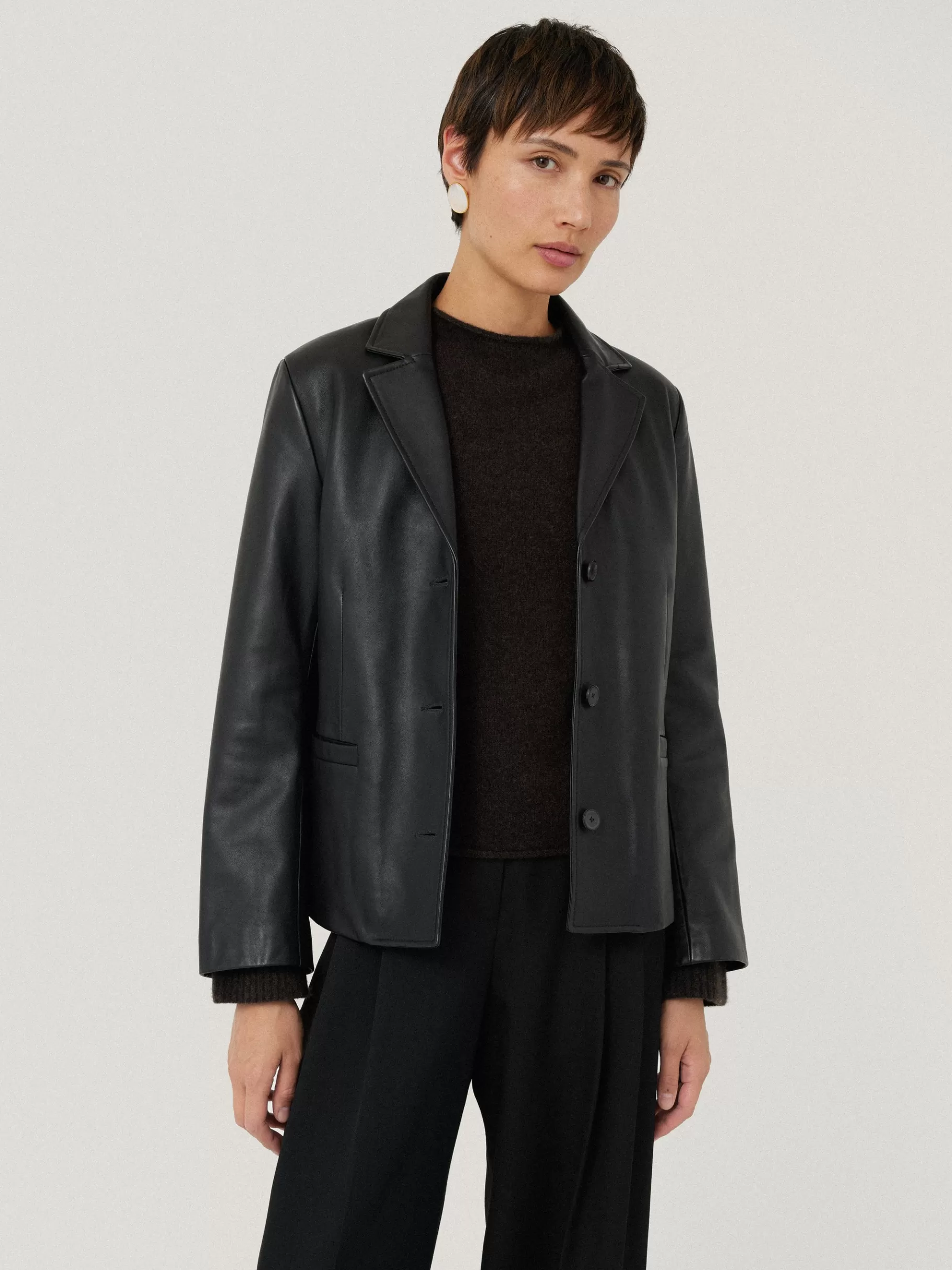 Jigsaw Leather | Coats & Jackets-Leather Tailored Blazer Black