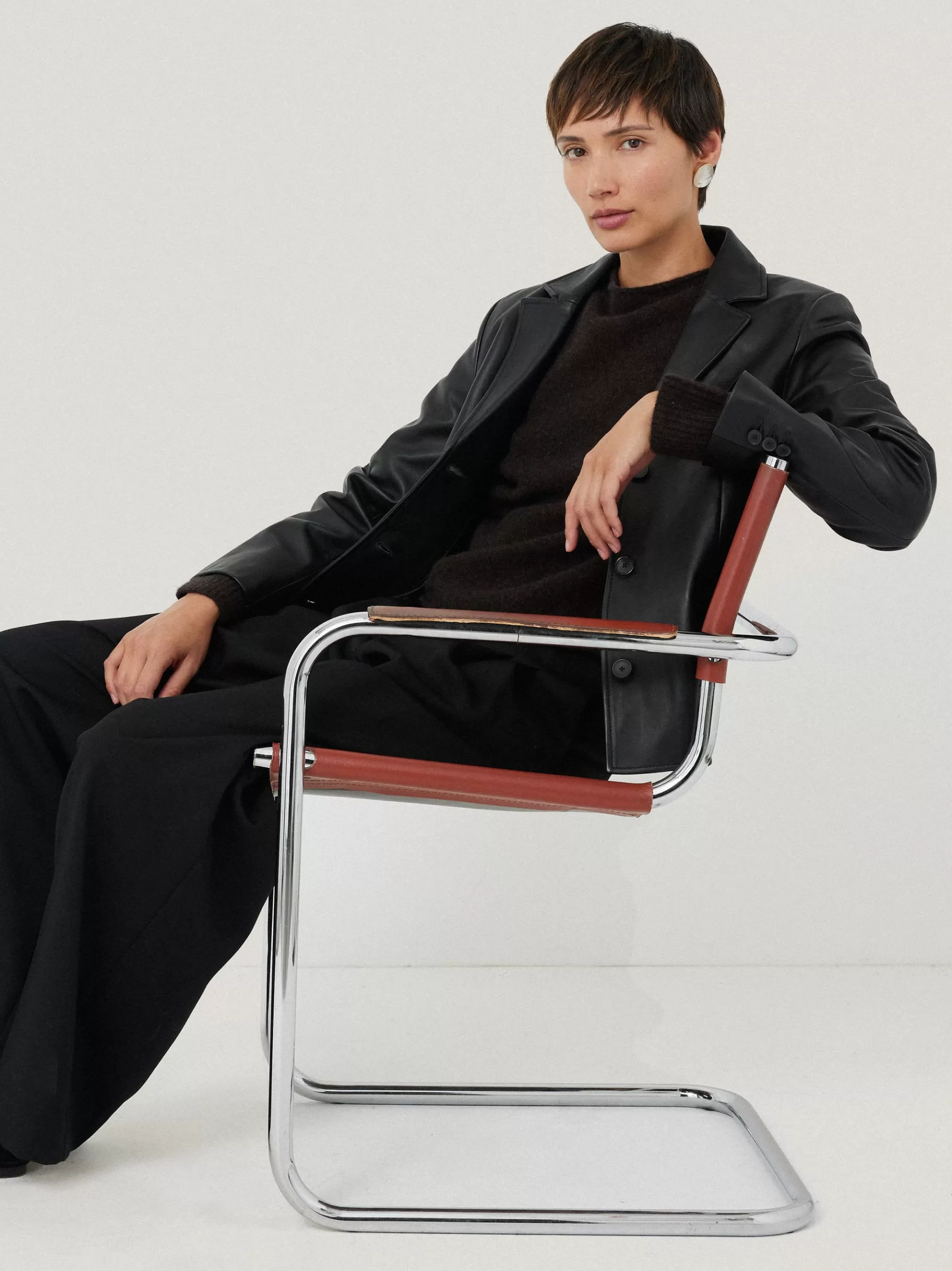 Jigsaw Leather | Coats & Jackets-Leather Tailored Blazer Black