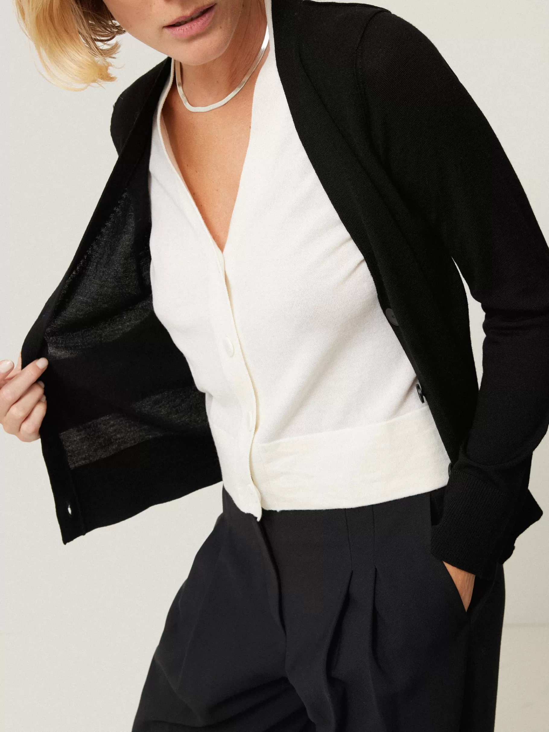 Jigsaw Knitwear & Cashmere-Merino Double Front Cardigan Black