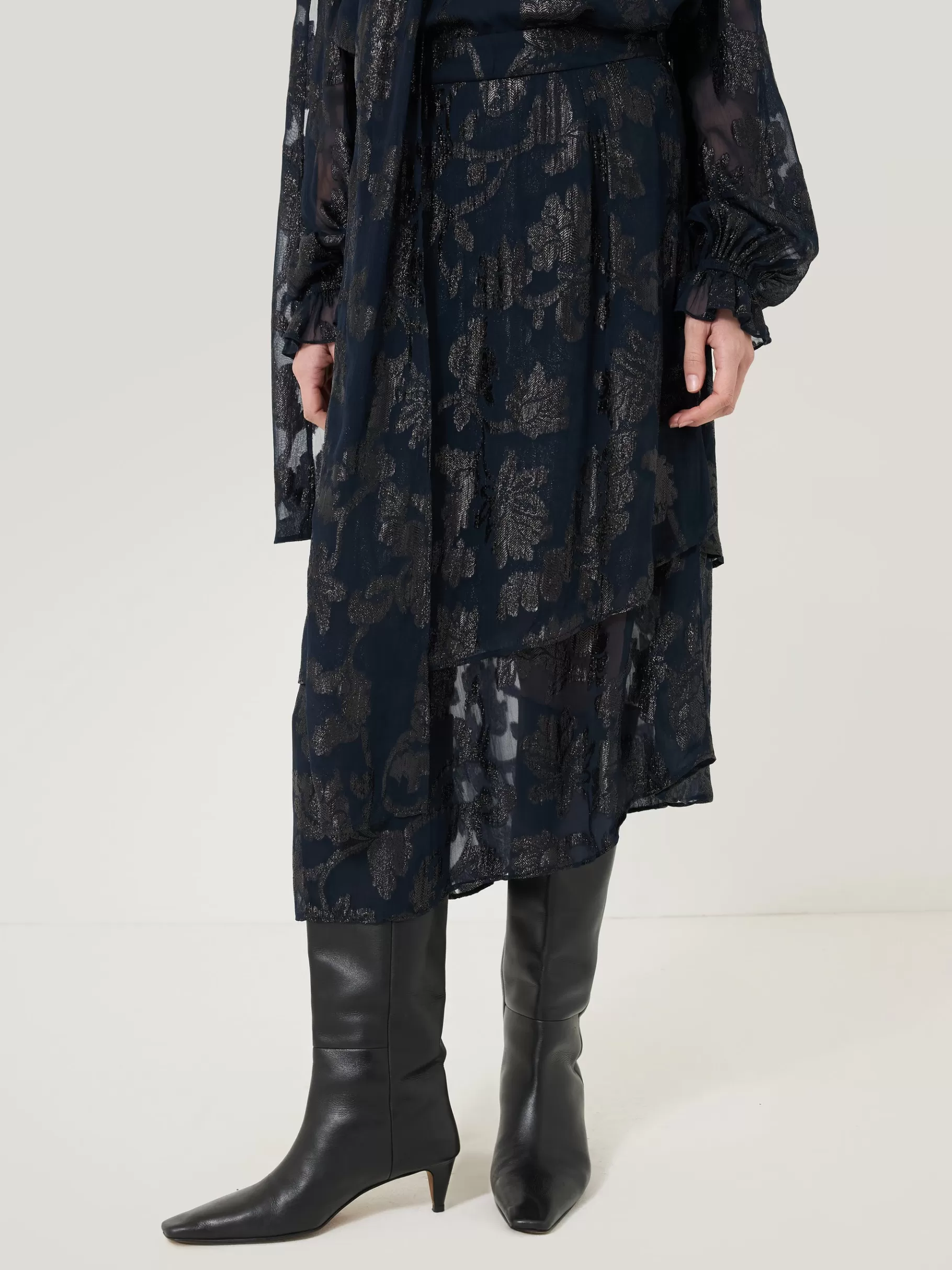 Jigsaw Skirts | Co-ords-Metallic Jacquard Midi Skirt Navy