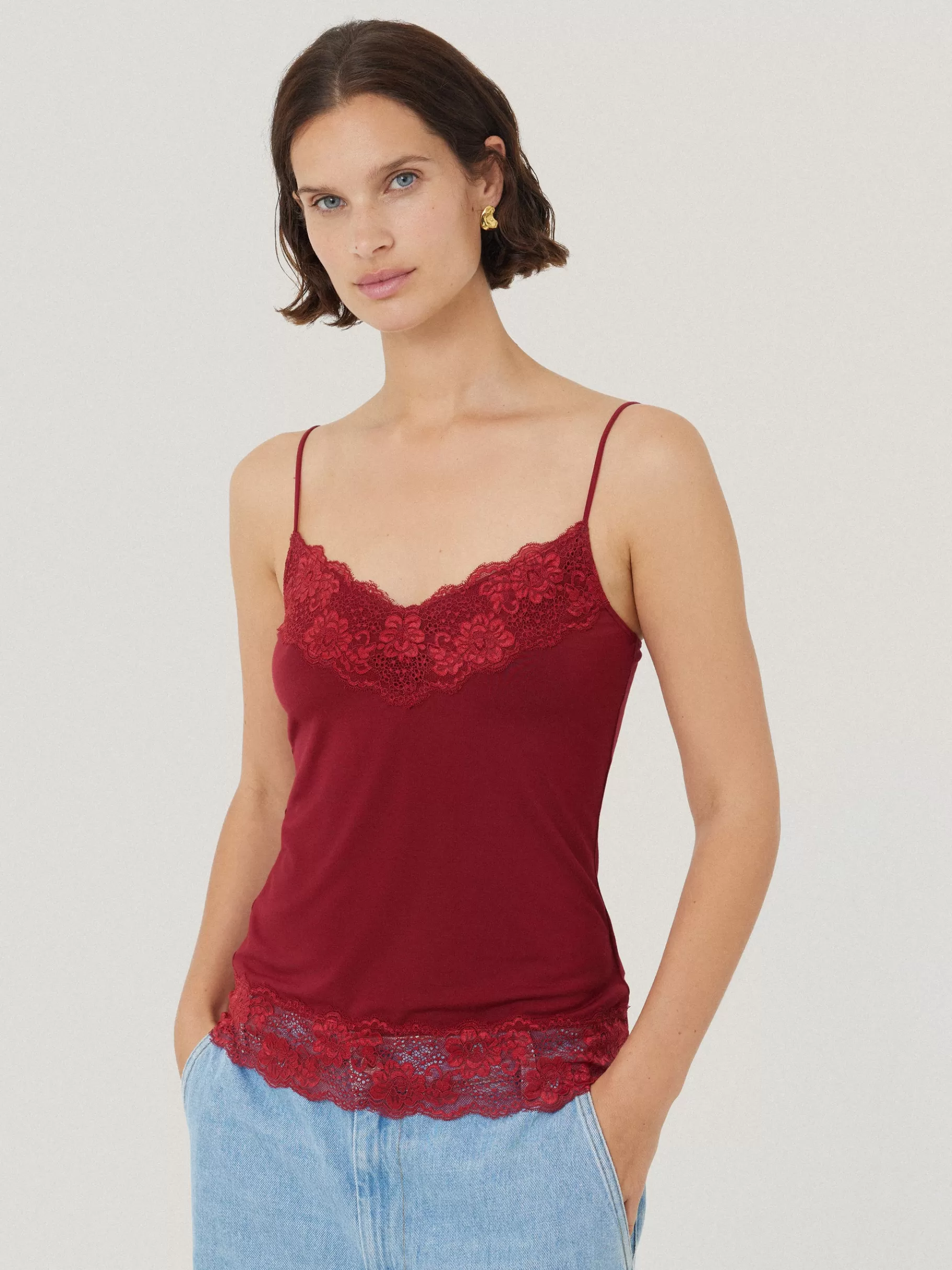 Jigsaw Pyjamas & Loungewear | Shirts & Tops-Modal Lace Vest CinemaRed