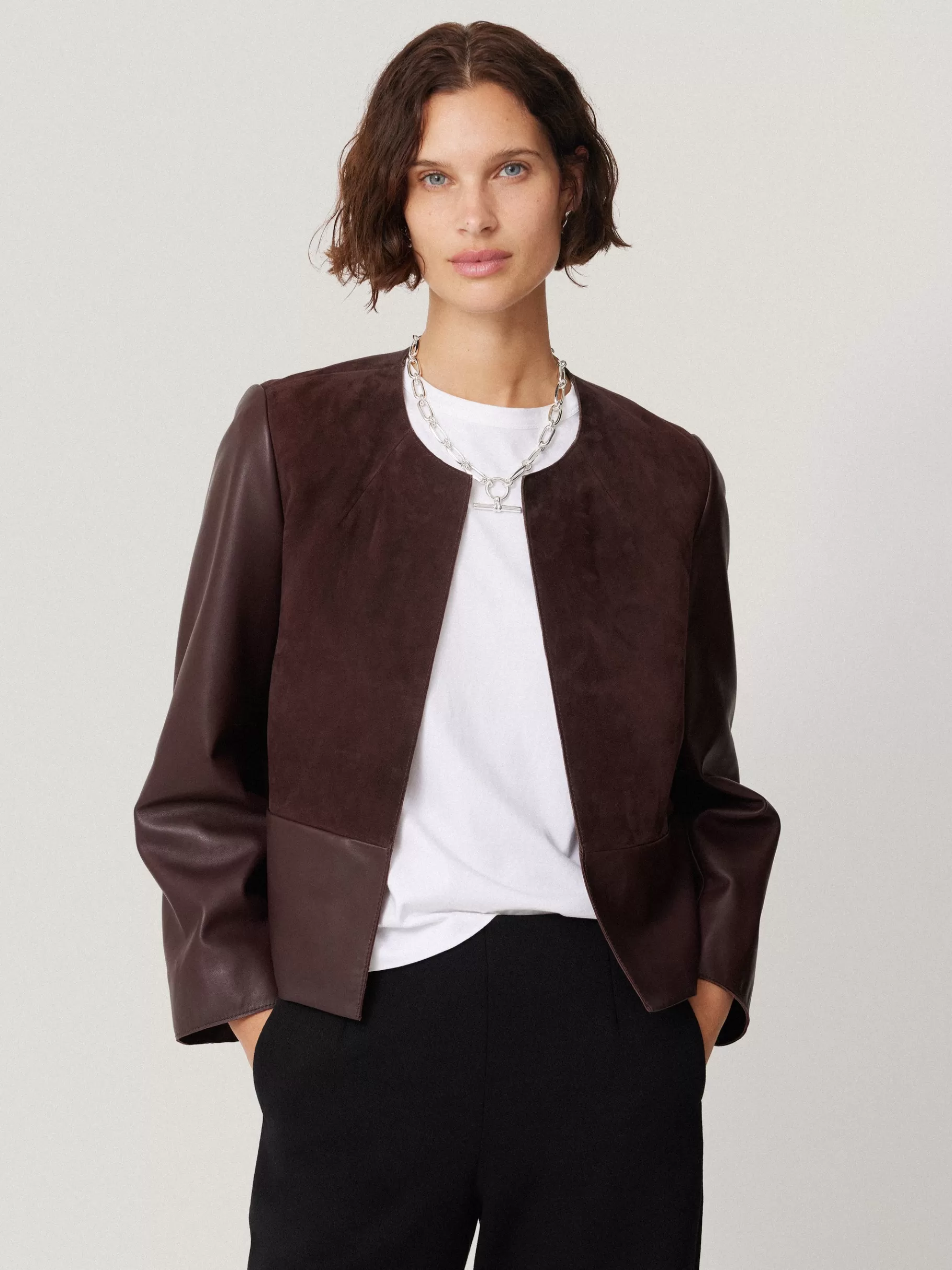 Jigsaw Leather | Coats & Jackets-Nakoa Leather Mix Jacket Oxblood