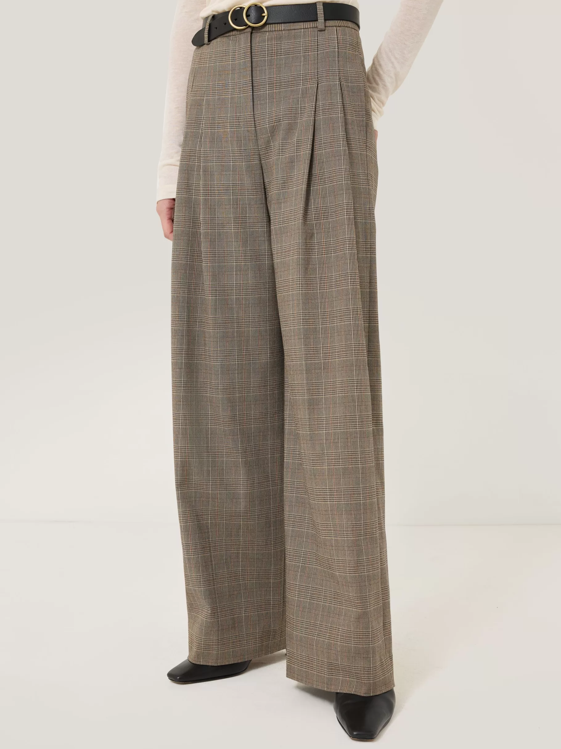 Jigsaw Trousers-Nik Cotton Check Trouser Brown