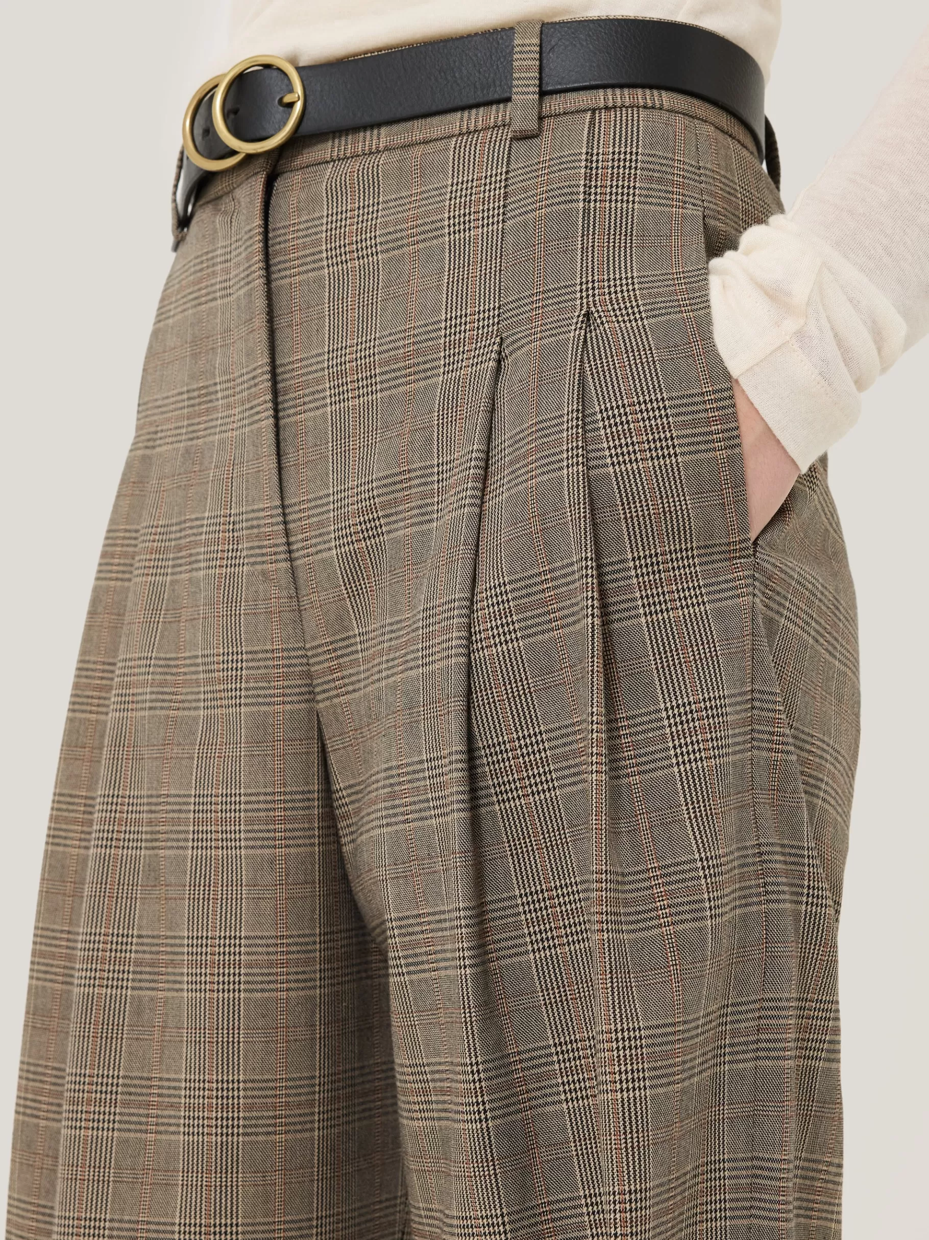 Jigsaw Trousers-Nik Cotton Check Trouser Brown
