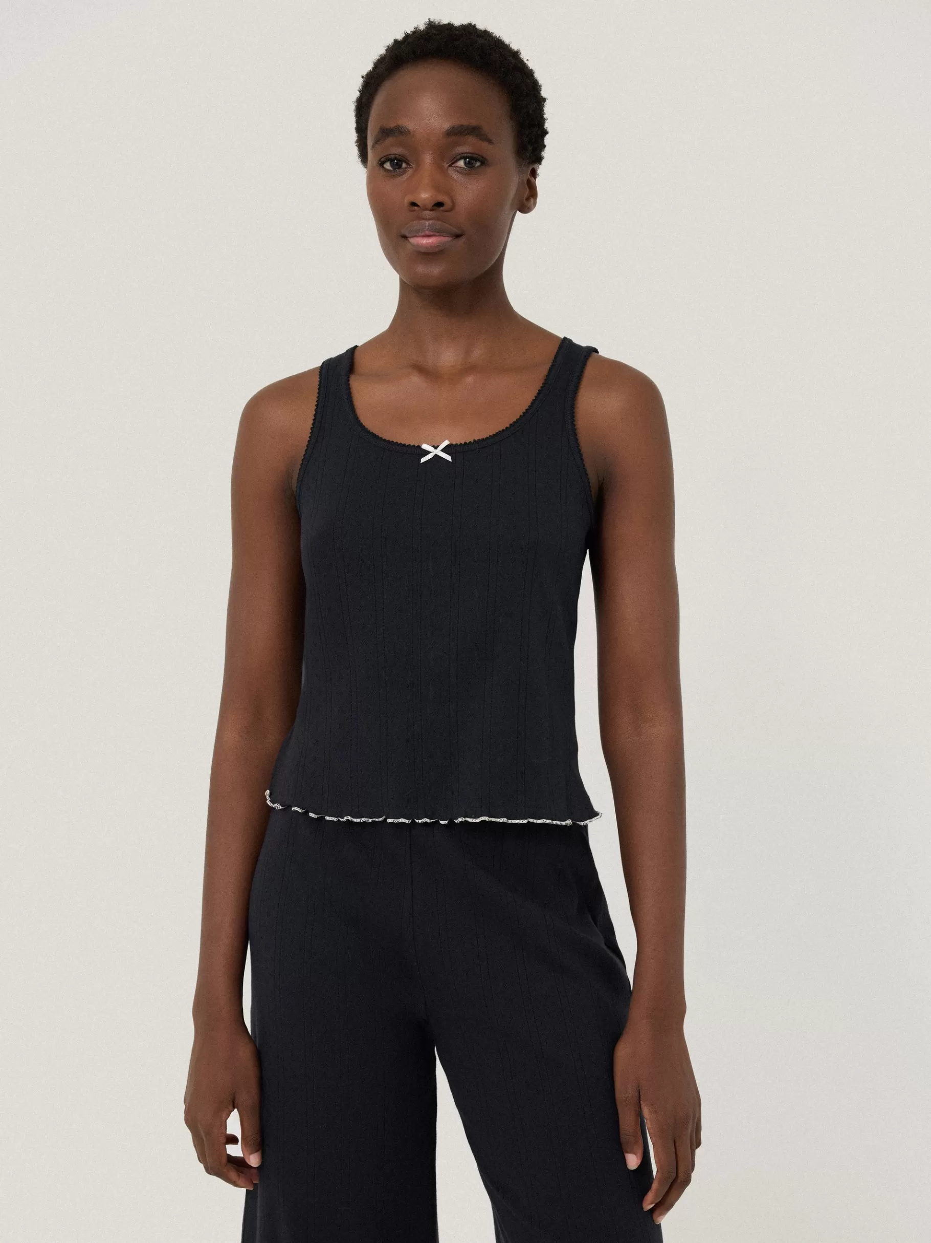 Jigsaw Pyjamas & Loungewear-Pointelle Pyjama Vest Top Navy