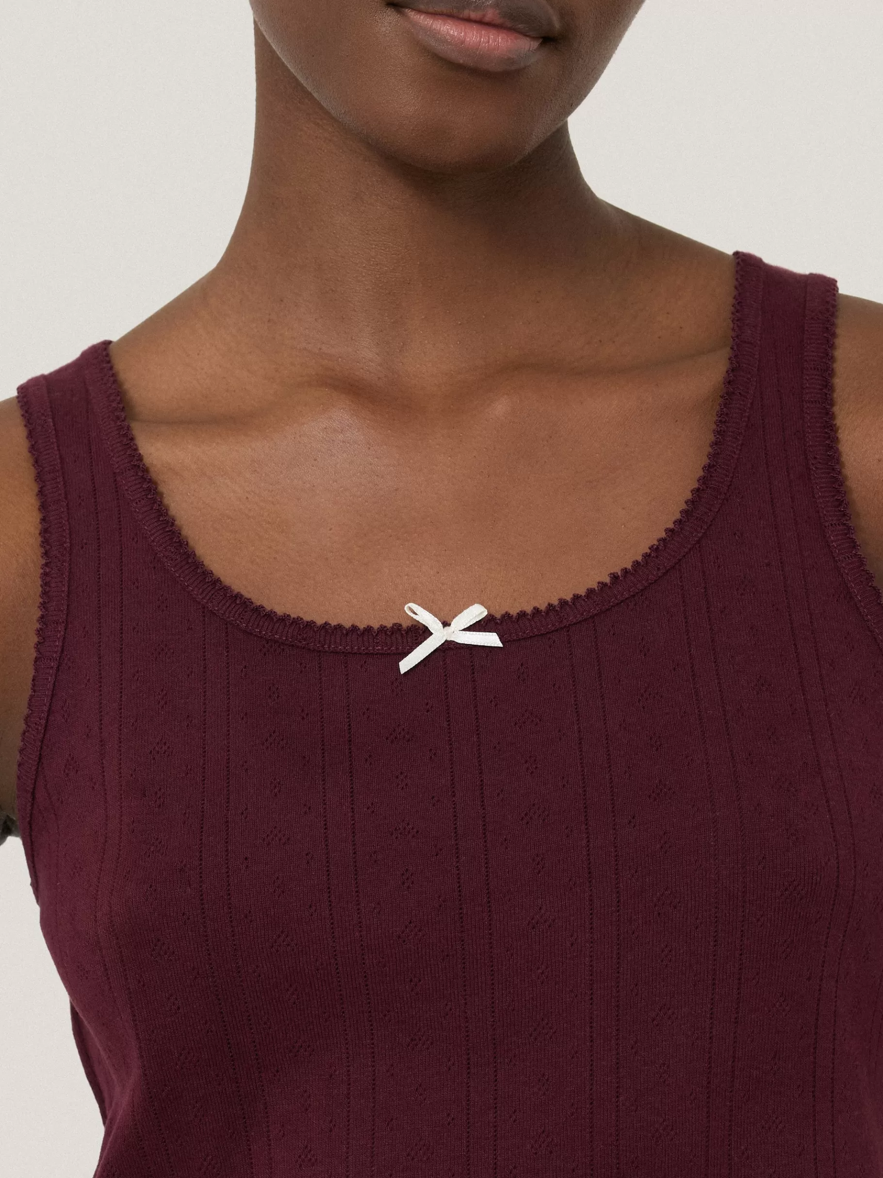 Jigsaw Pyjamas & Loungewear-Pointelle Pyjama Vest Top Burgundy