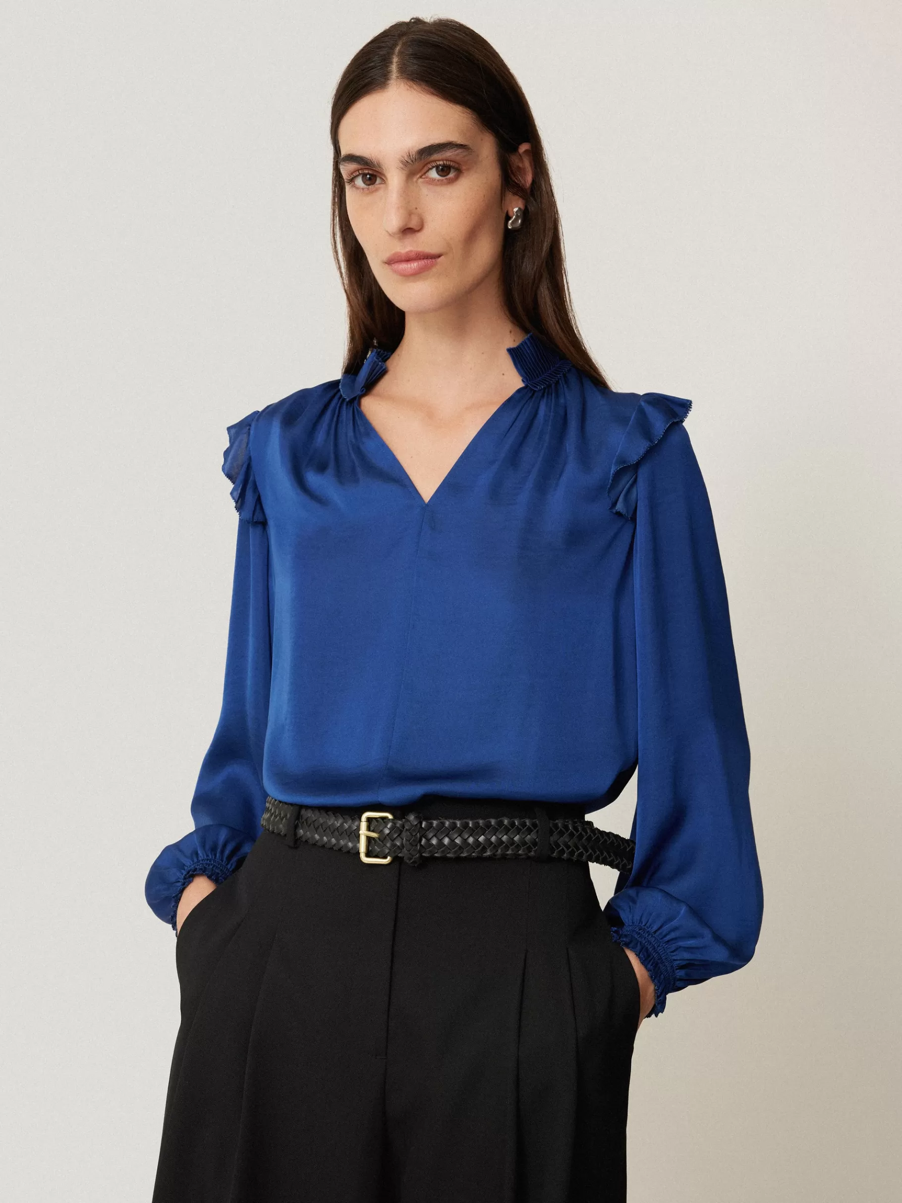 Jigsaw Shirts & Tops | Party-Recycled Satin Ruffle Top Blue