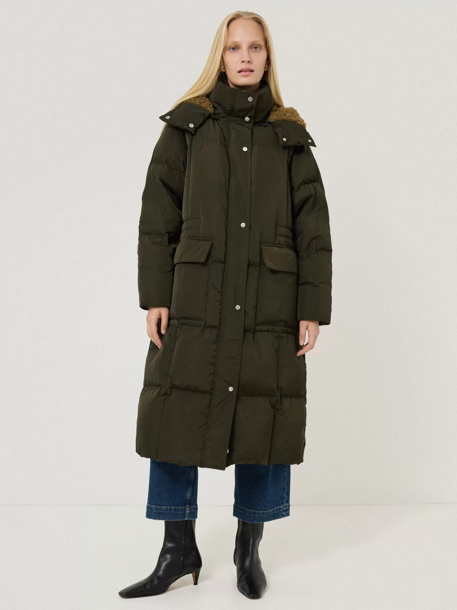 Jigsaw Coats & Jackets-Relaxed Longline Puffer Coat DarkKale
