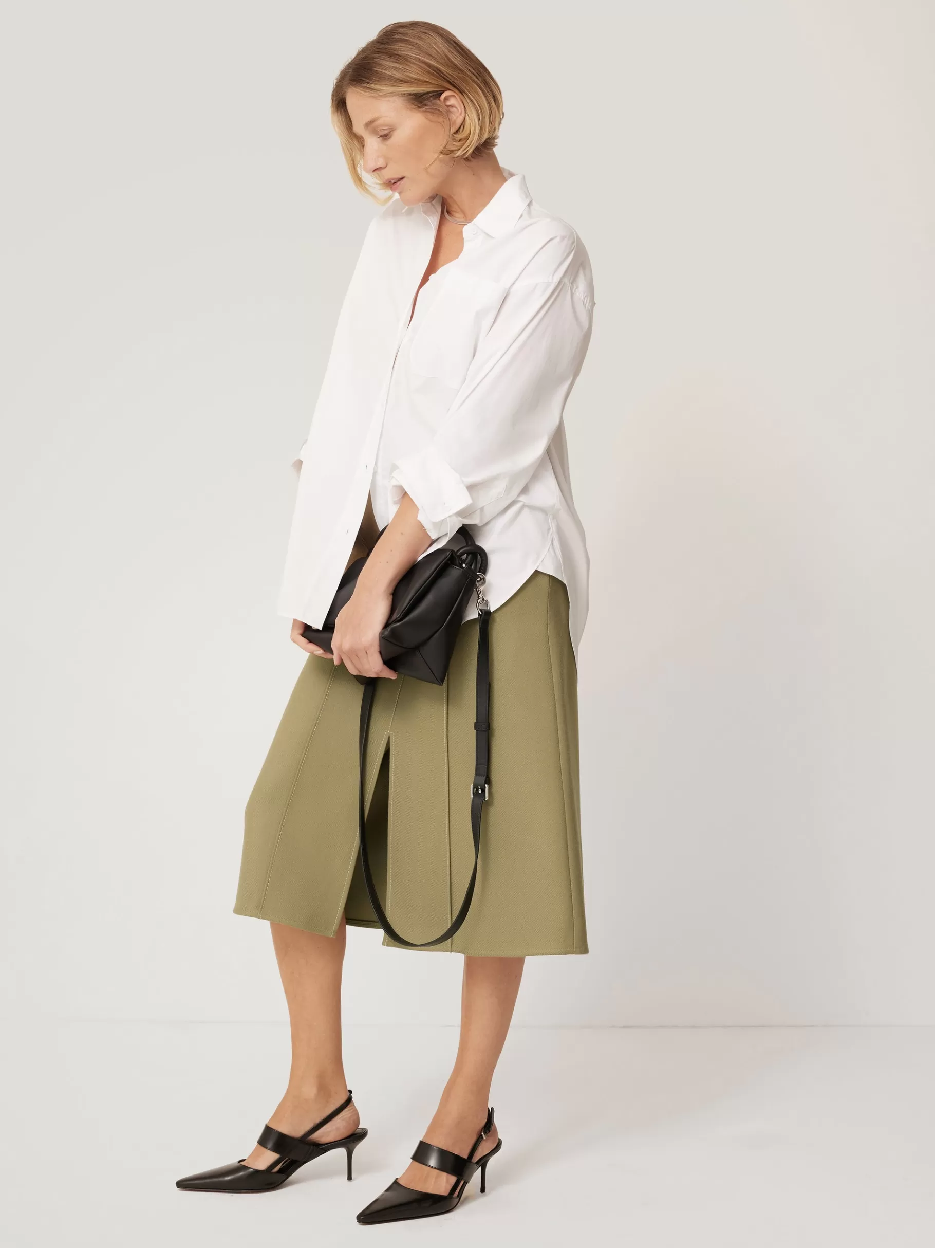 Jigsaw Skirts-Seamed Detail A Line Skirt Khaki