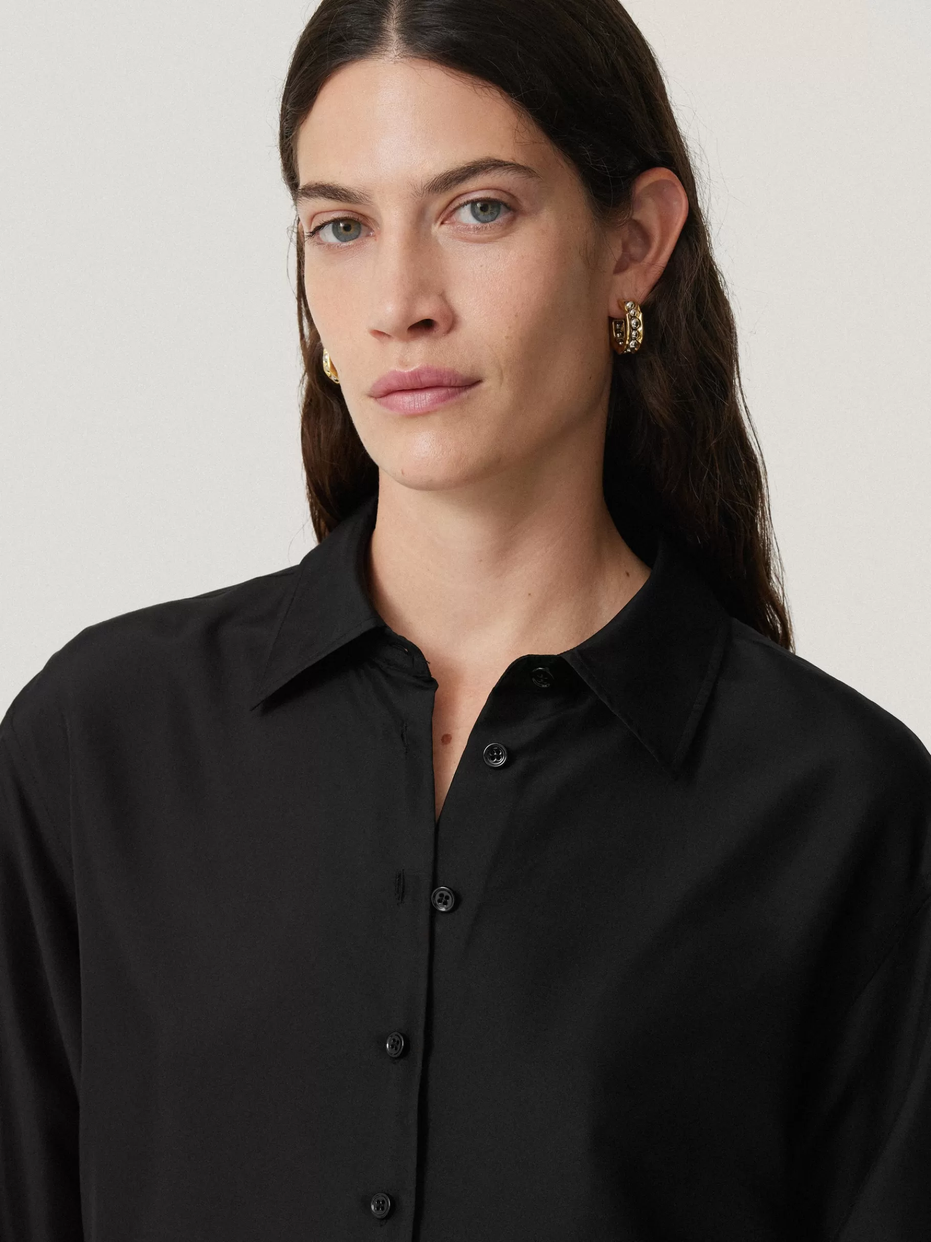 Jigsaw Shirts & Tops-Silk Habotai Relaxed Shirt Black