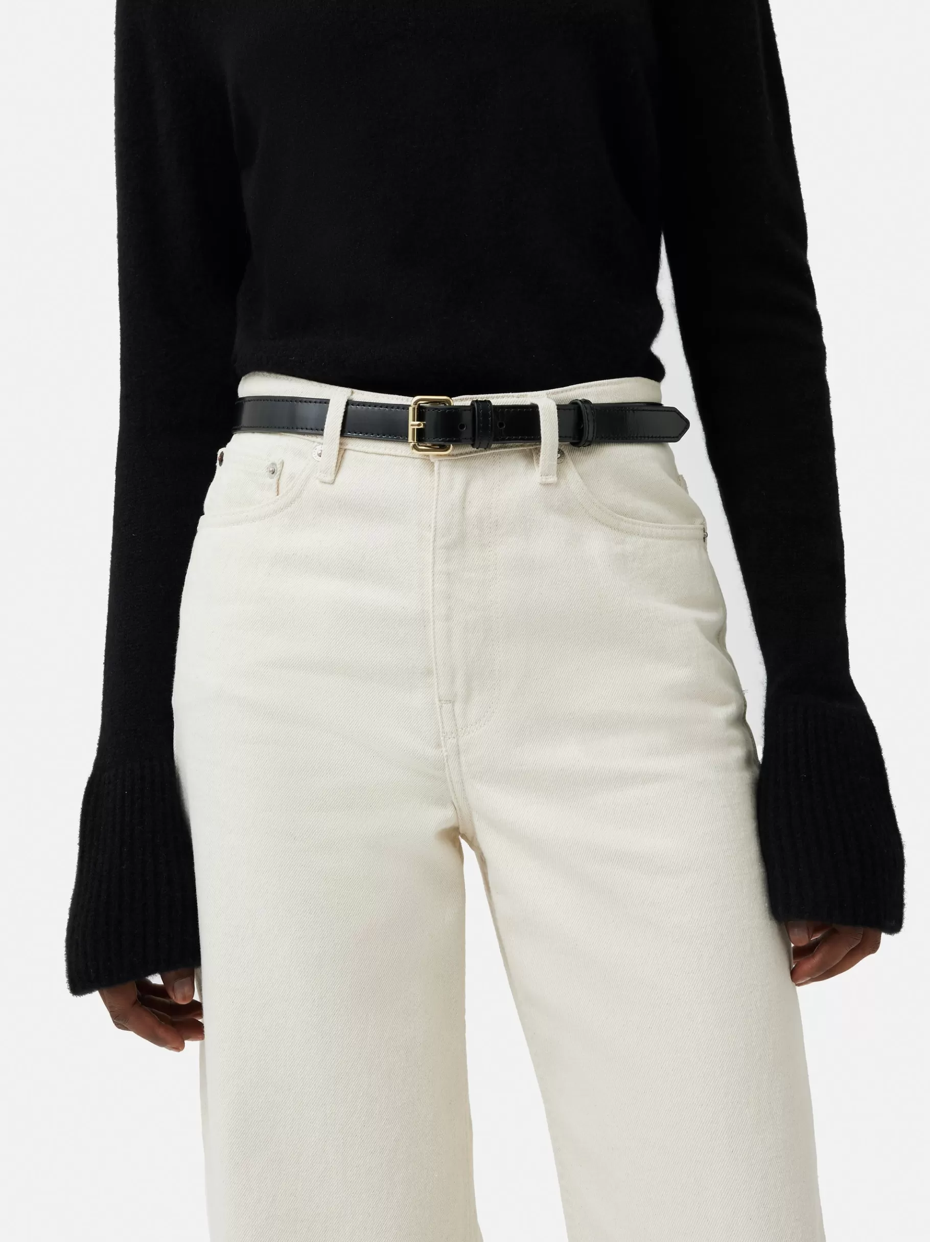 Jigsaw Belts | Leather-Skinny Leather Belt Black