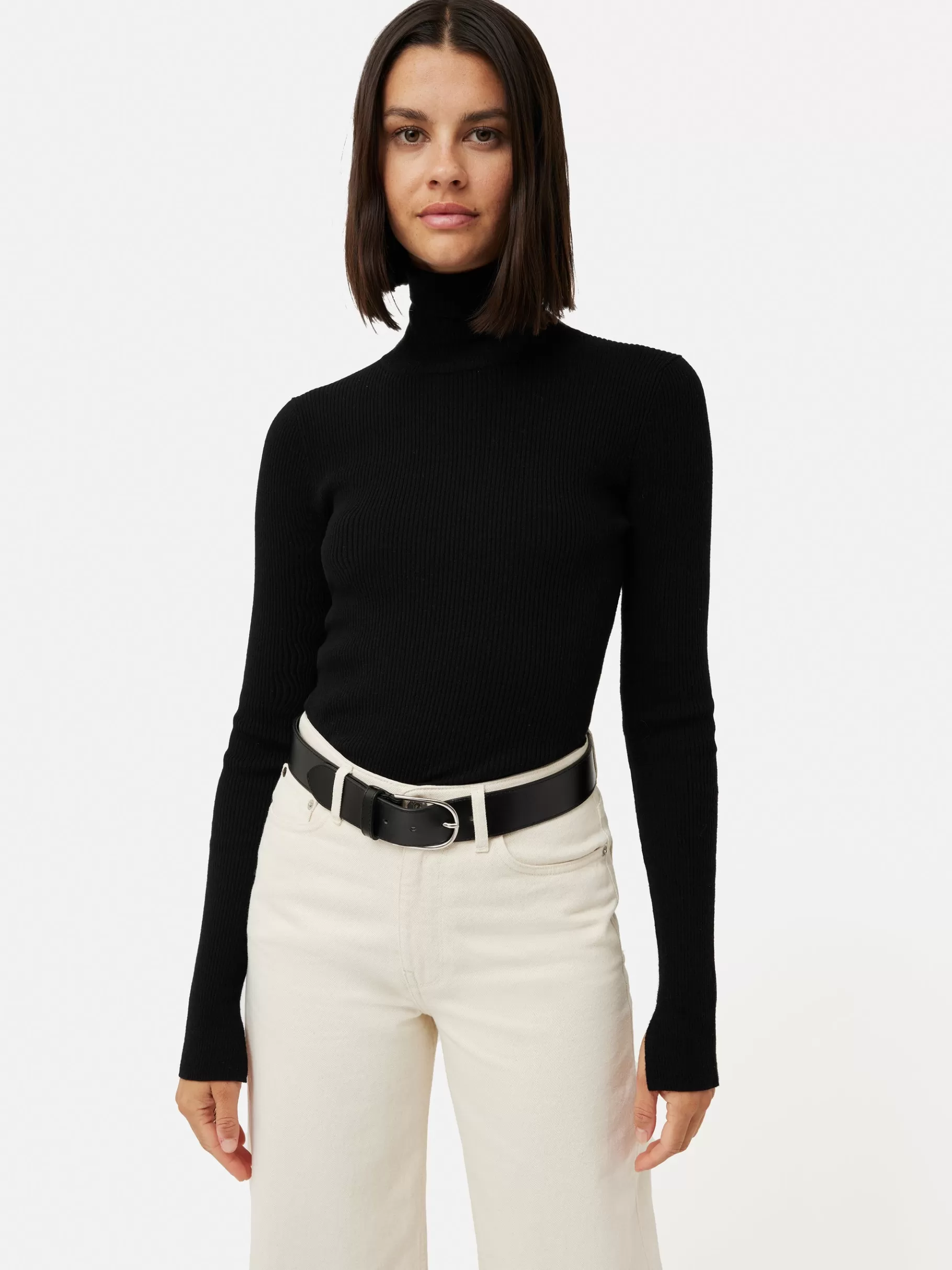 Jigsaw Knitwear & Cashmere-Slash Back Polo Neck Jumper Black